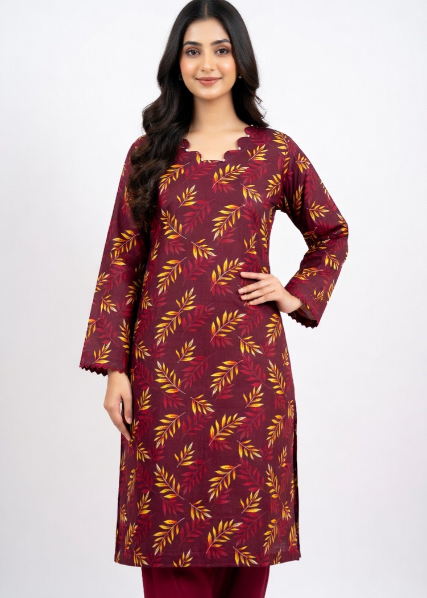 lawn Kurta Set in Wine