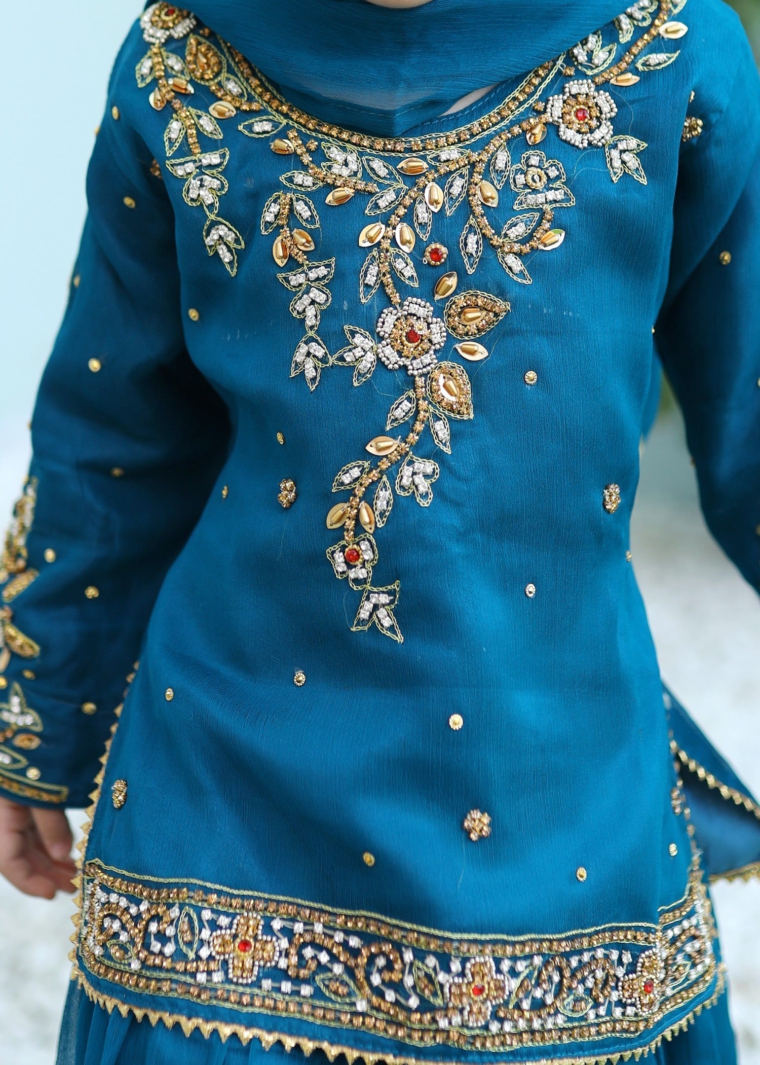 chiffon Lehenga in Sapphire blue