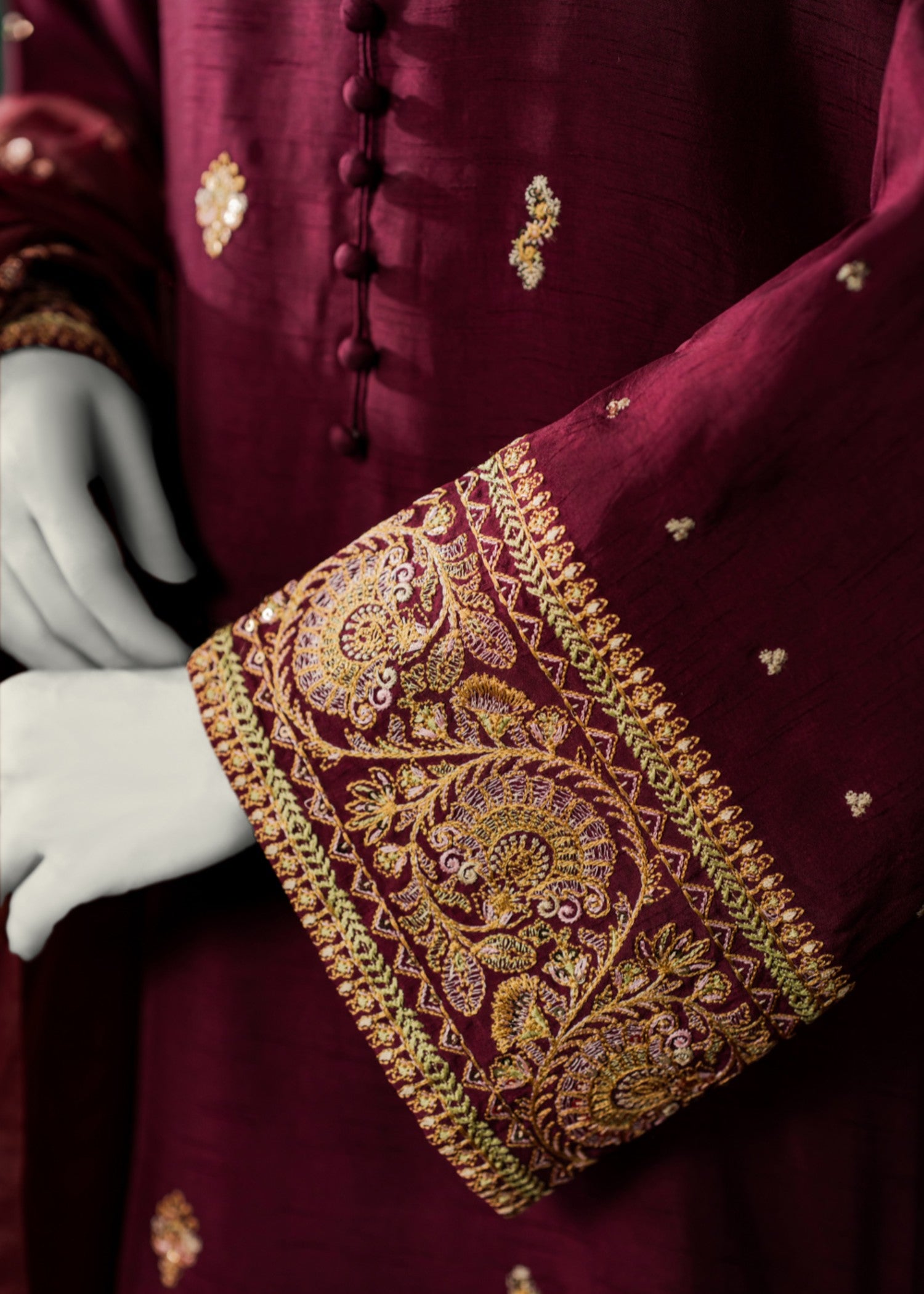 korean raw silk Kurta Set in Burgundy