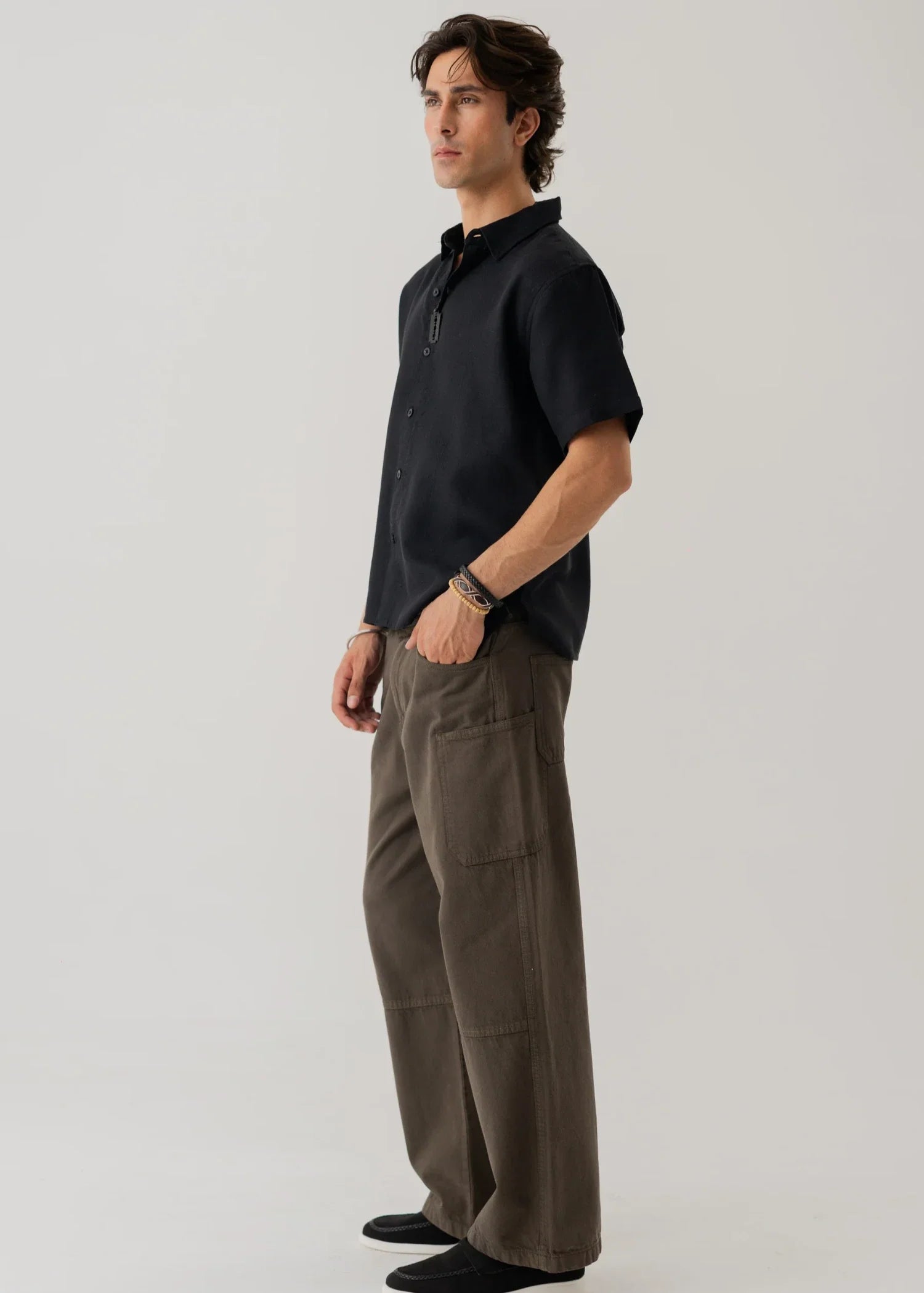 cotton linen Casual Shirt in Black