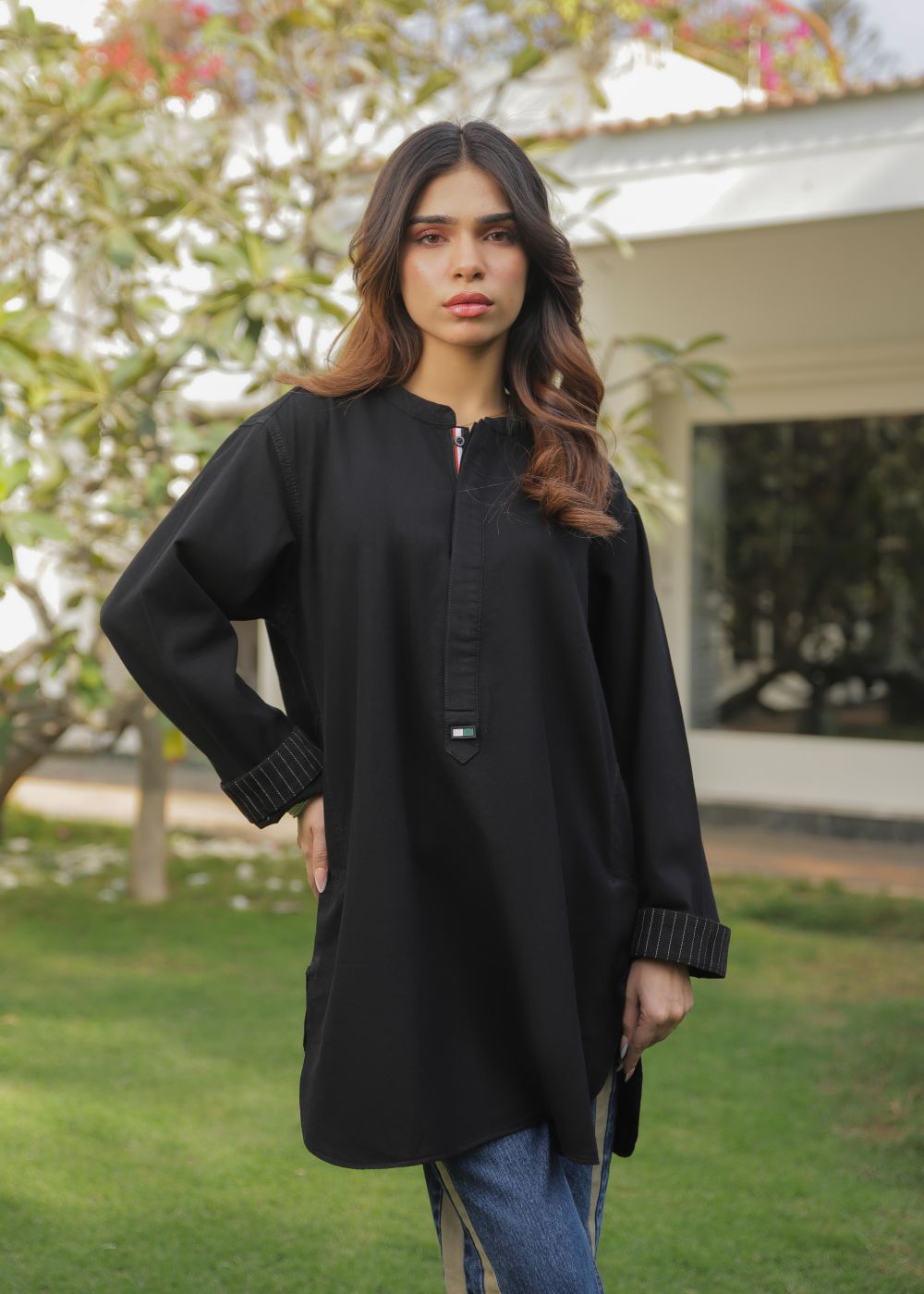 denim Kurti in Black