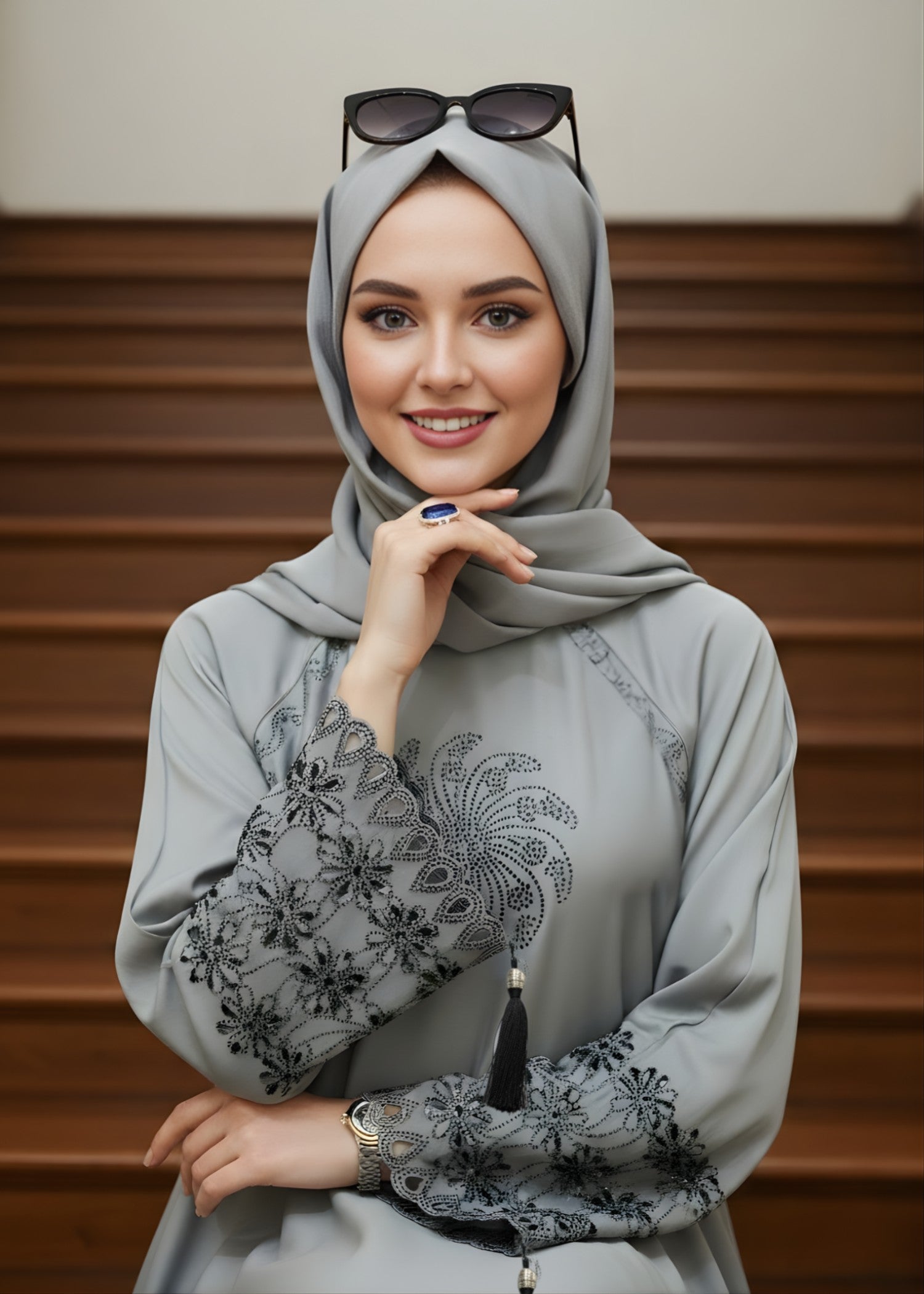 nidha Abaya in Silver