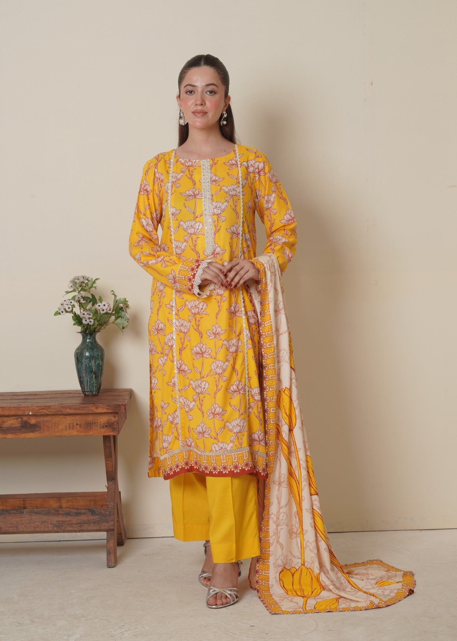 linen Kurta Set in Lemon