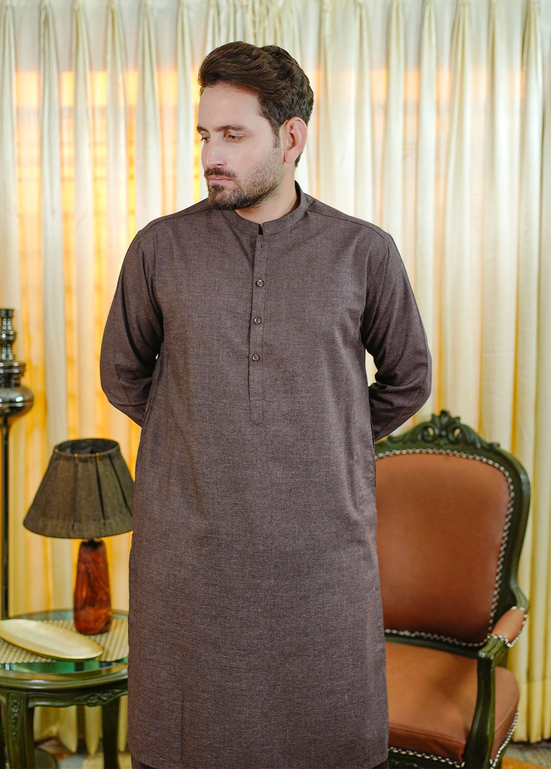 acrylic wool Shalwar Kameez in Mocha brown