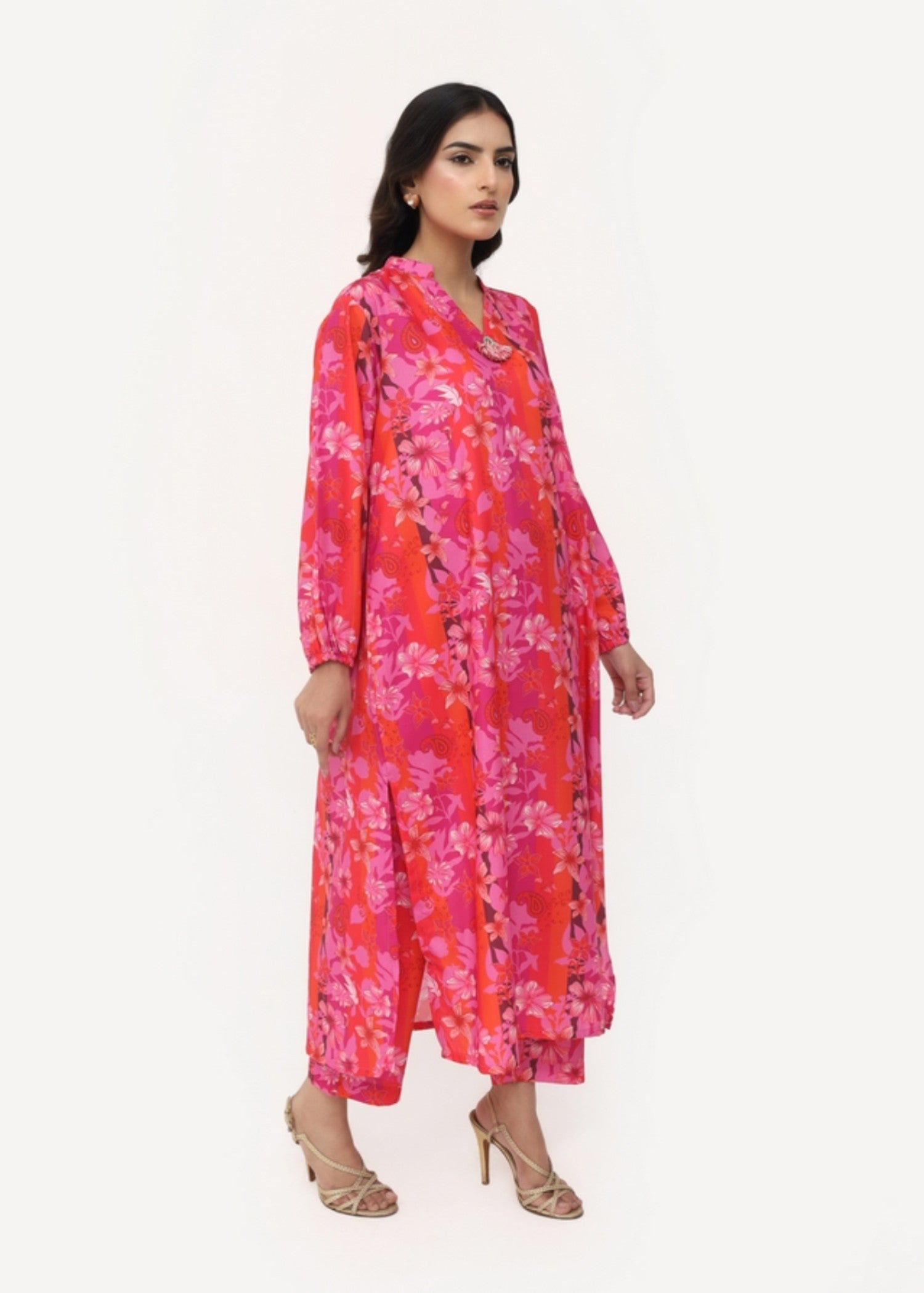silk finish lawn Co Ord Sets in Ruby red