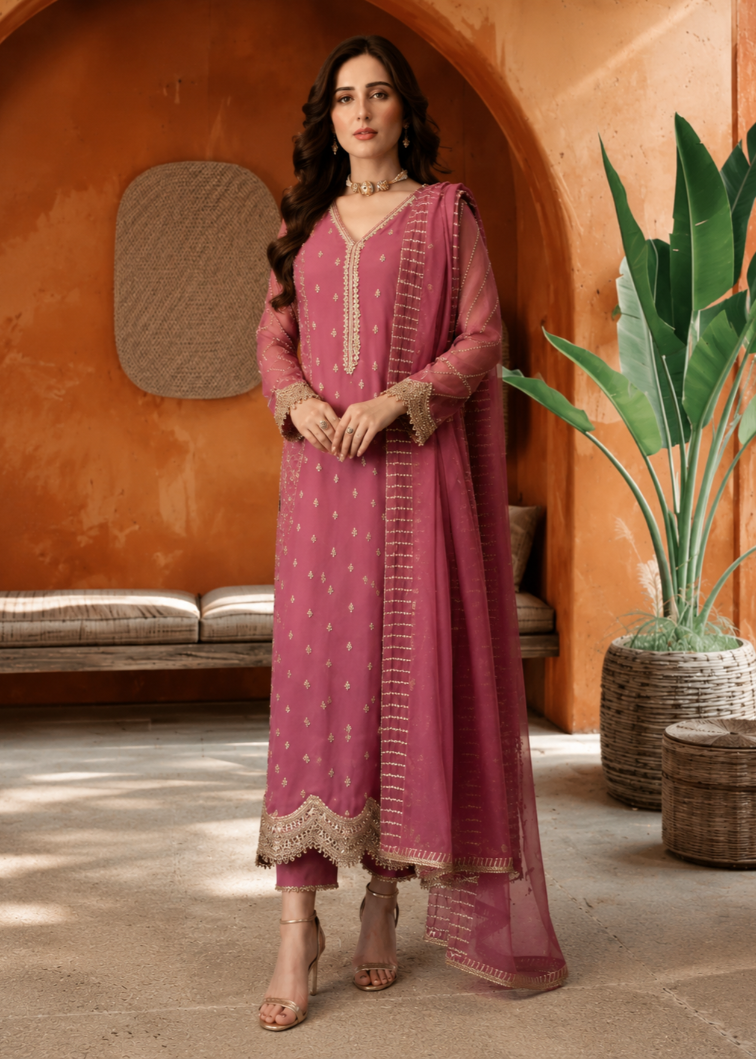crinkle chiffon Anarkali in Lilac