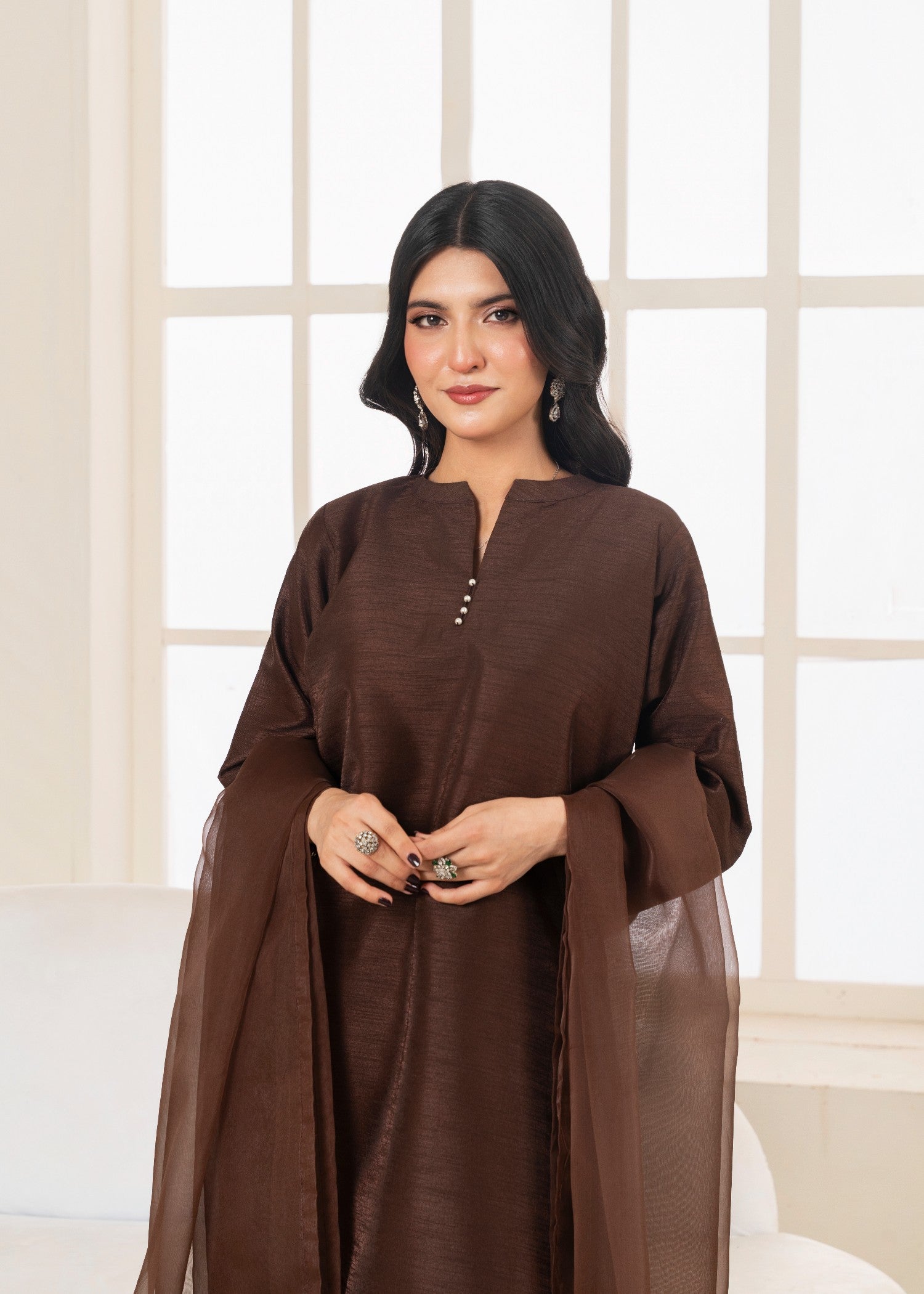 pk raw silk Kurta Set in Chocolate brown