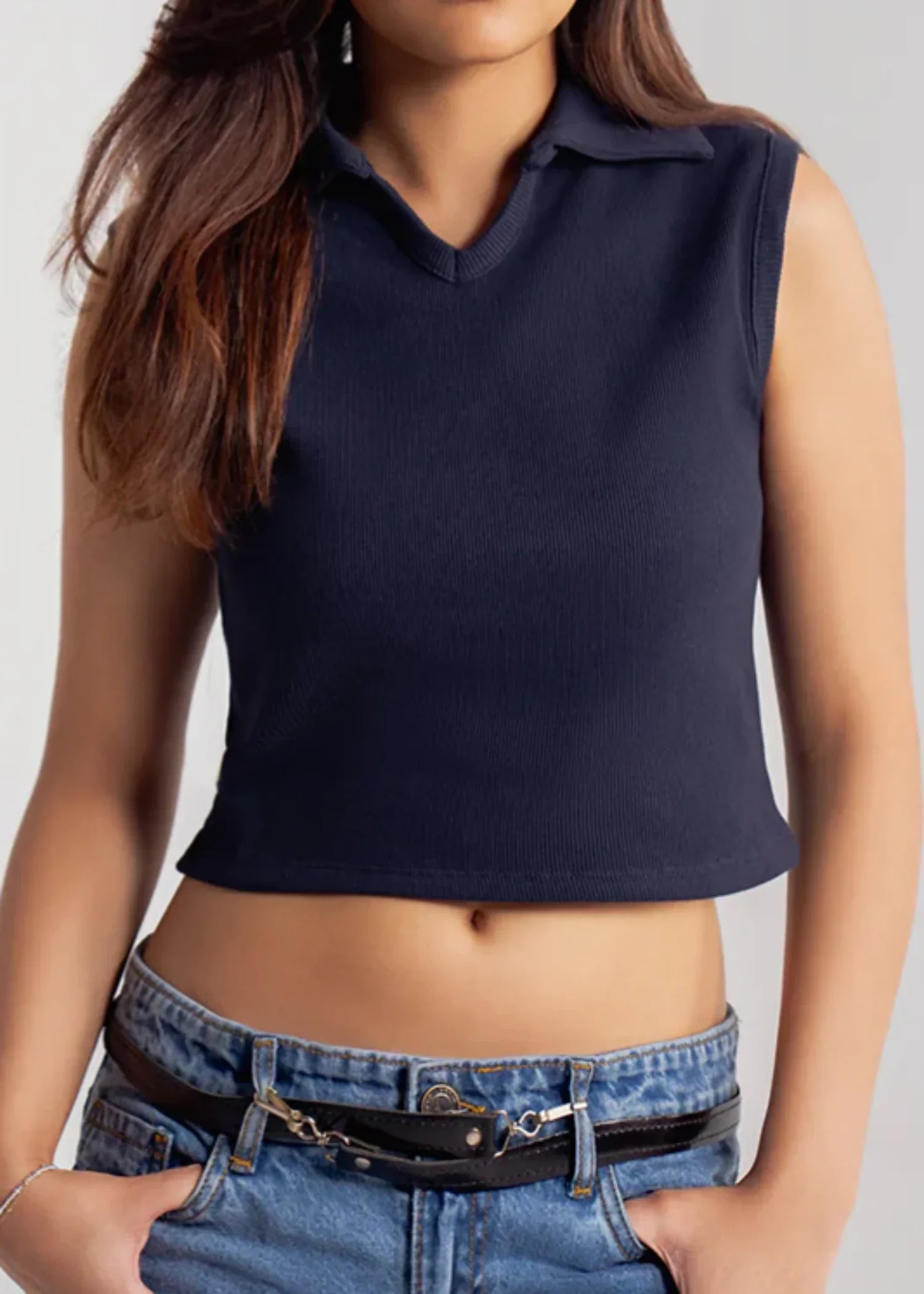 cotton pique Top in Navy blue
