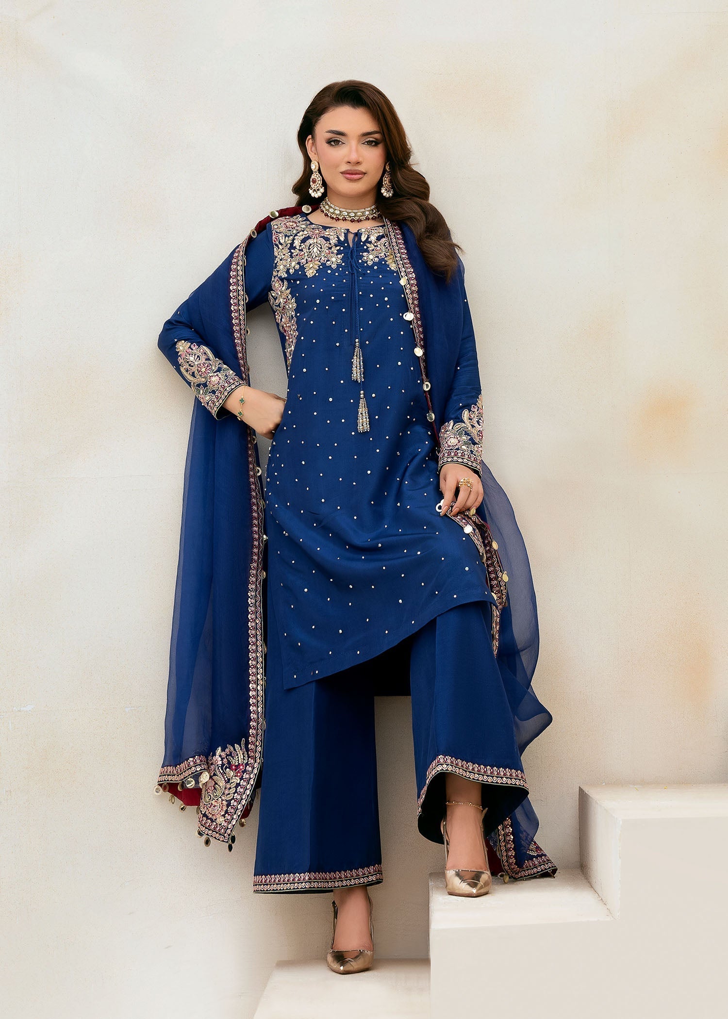 tissue silk Kurta Set in Royal blue