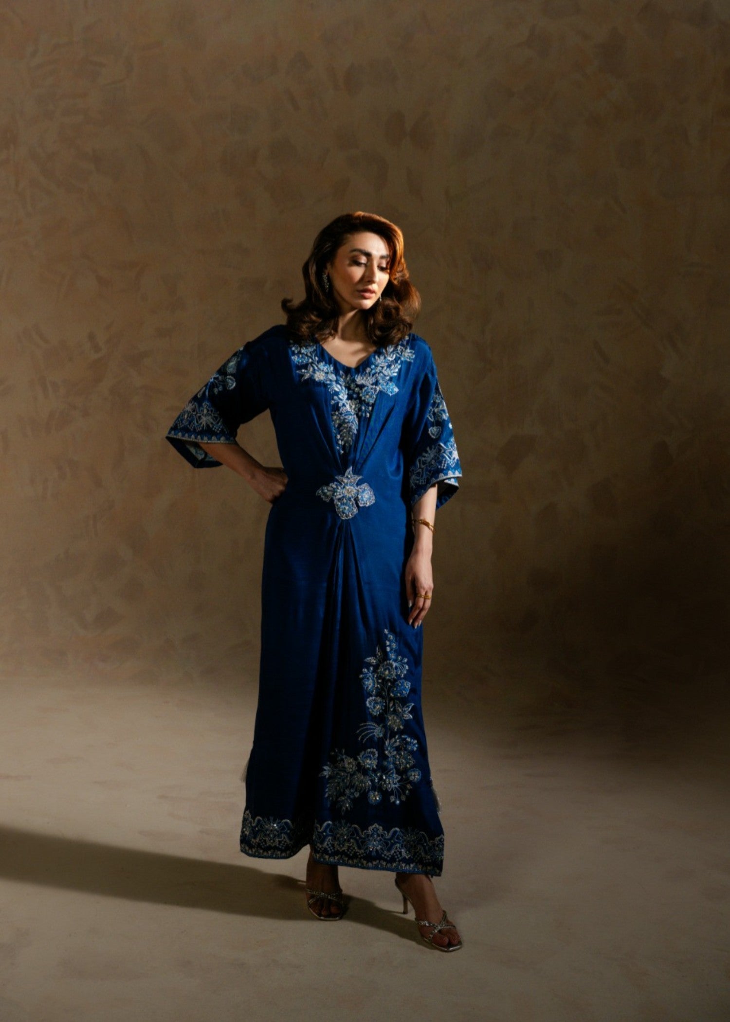 crepe silk Kaftan in Sapphire blue