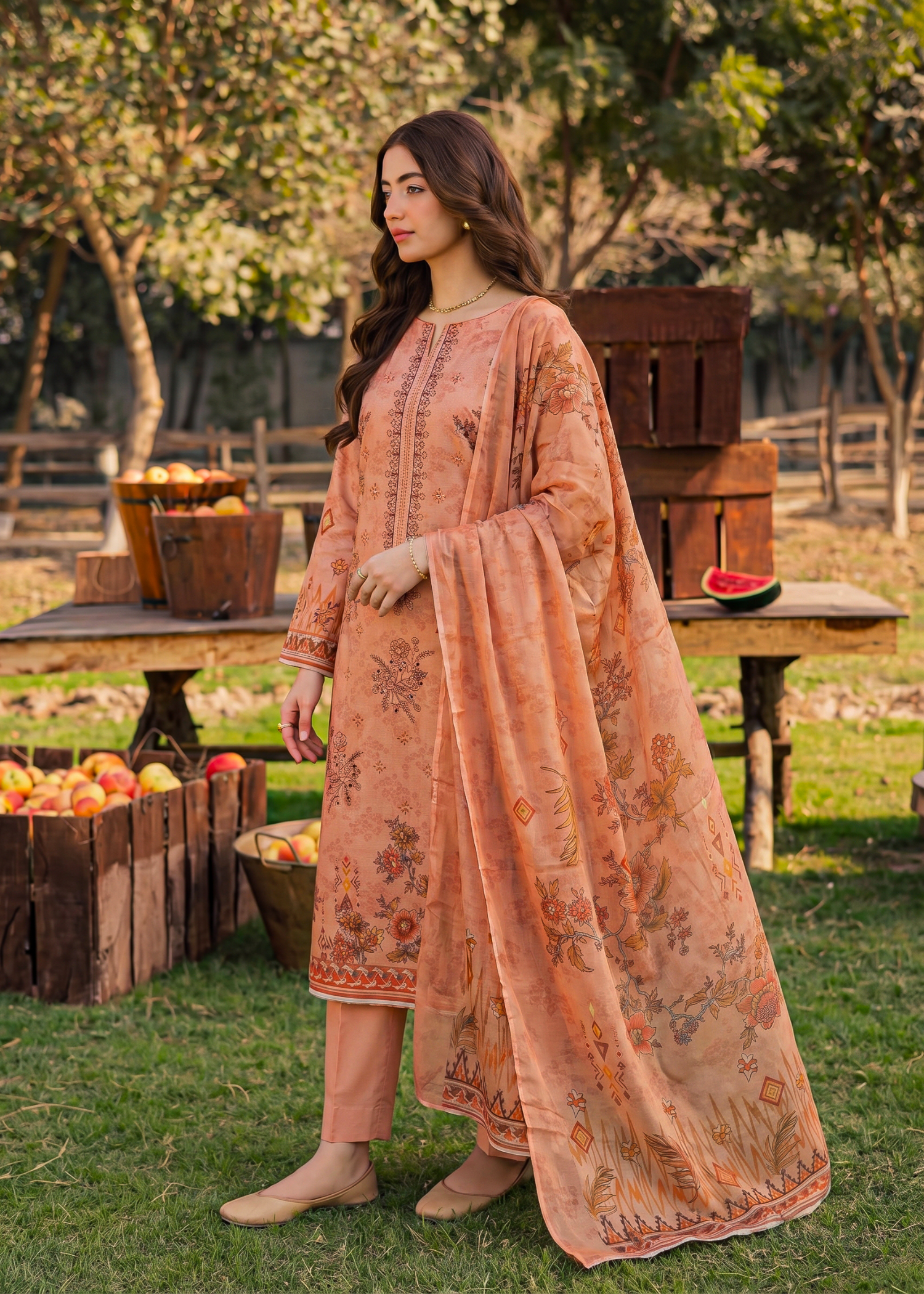 karandi Unstitched in Peach pink