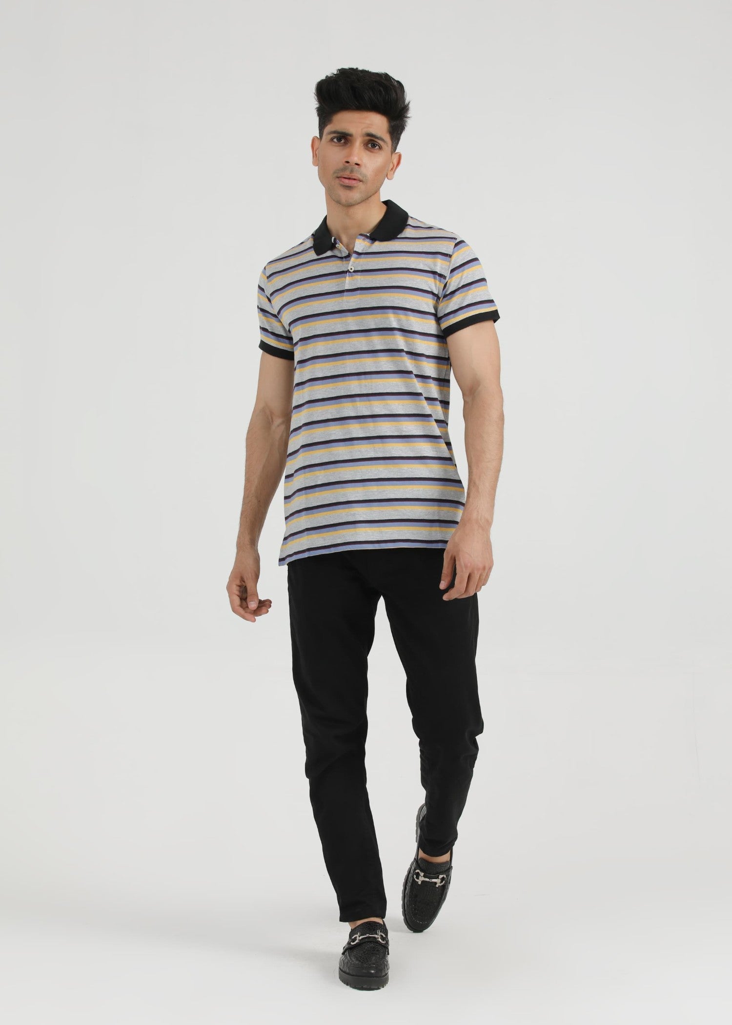 single jersey knit Polo Shirt in Grey