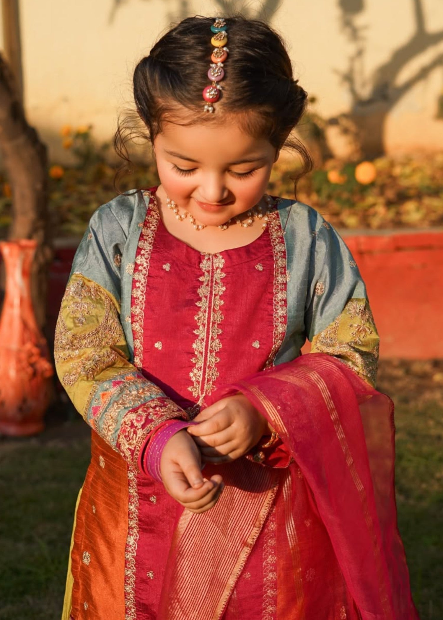 raw silk Kurta Set in Multi