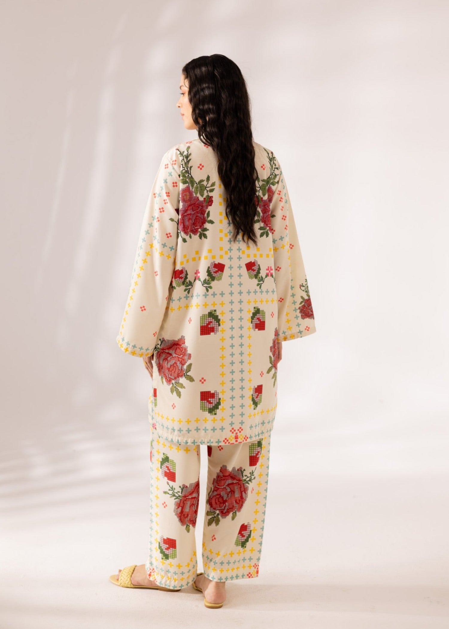slub khaddar Co Ord Sets in Cream