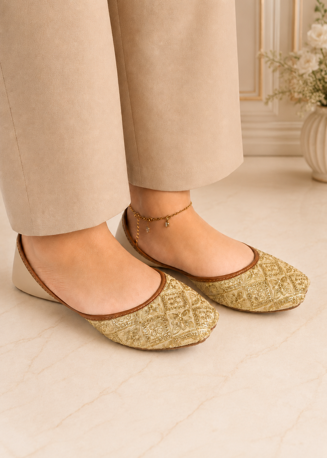 Khussa in Gold by - High Quality Women Khussa WNP2755