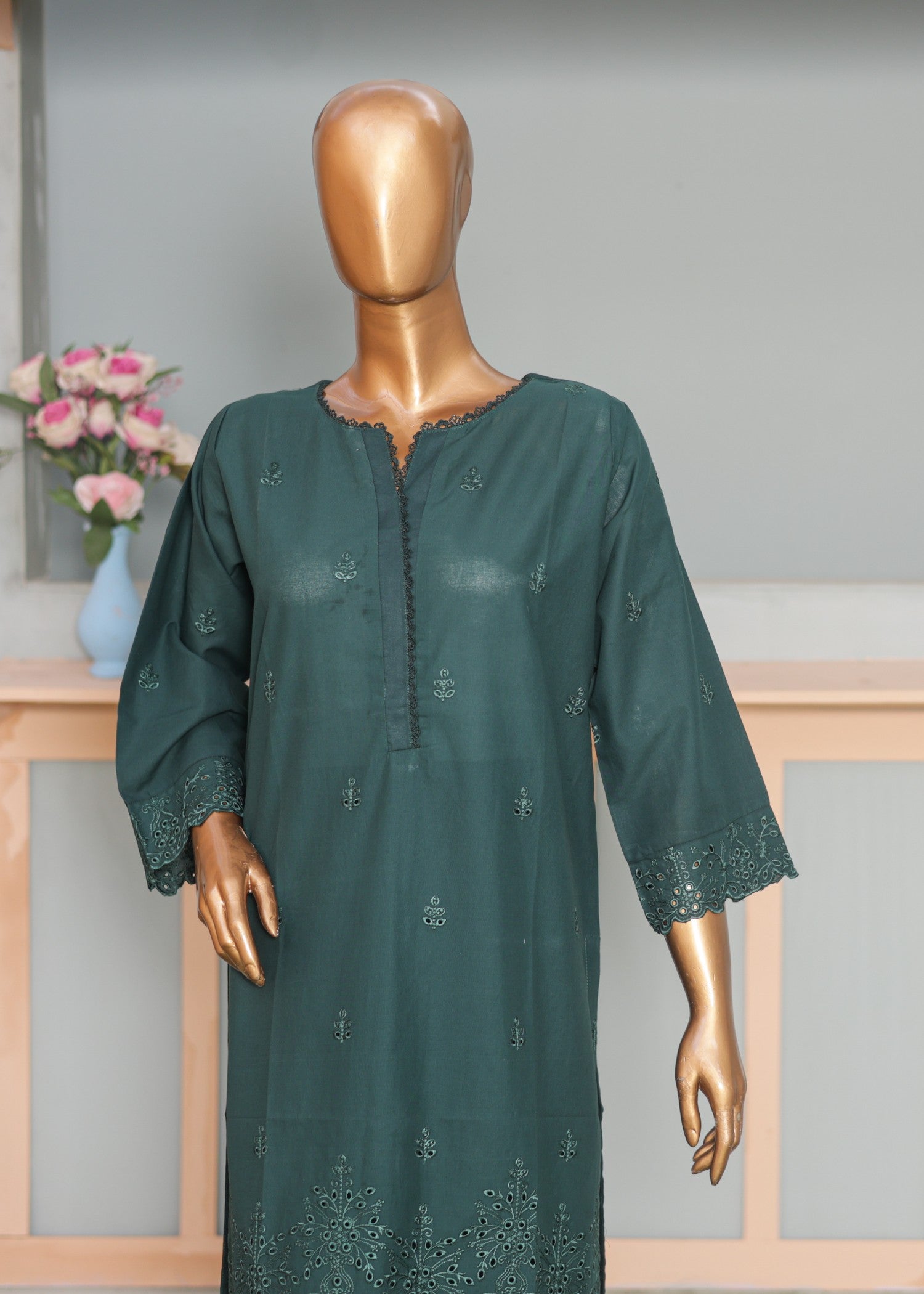 cambric Kurta Set in Green