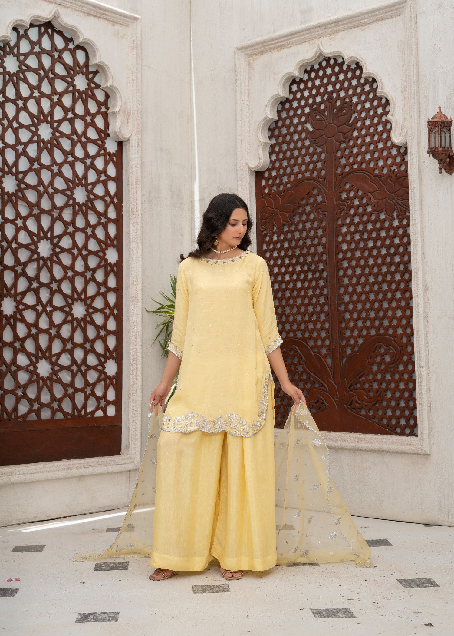 silk Sharara in Yellow