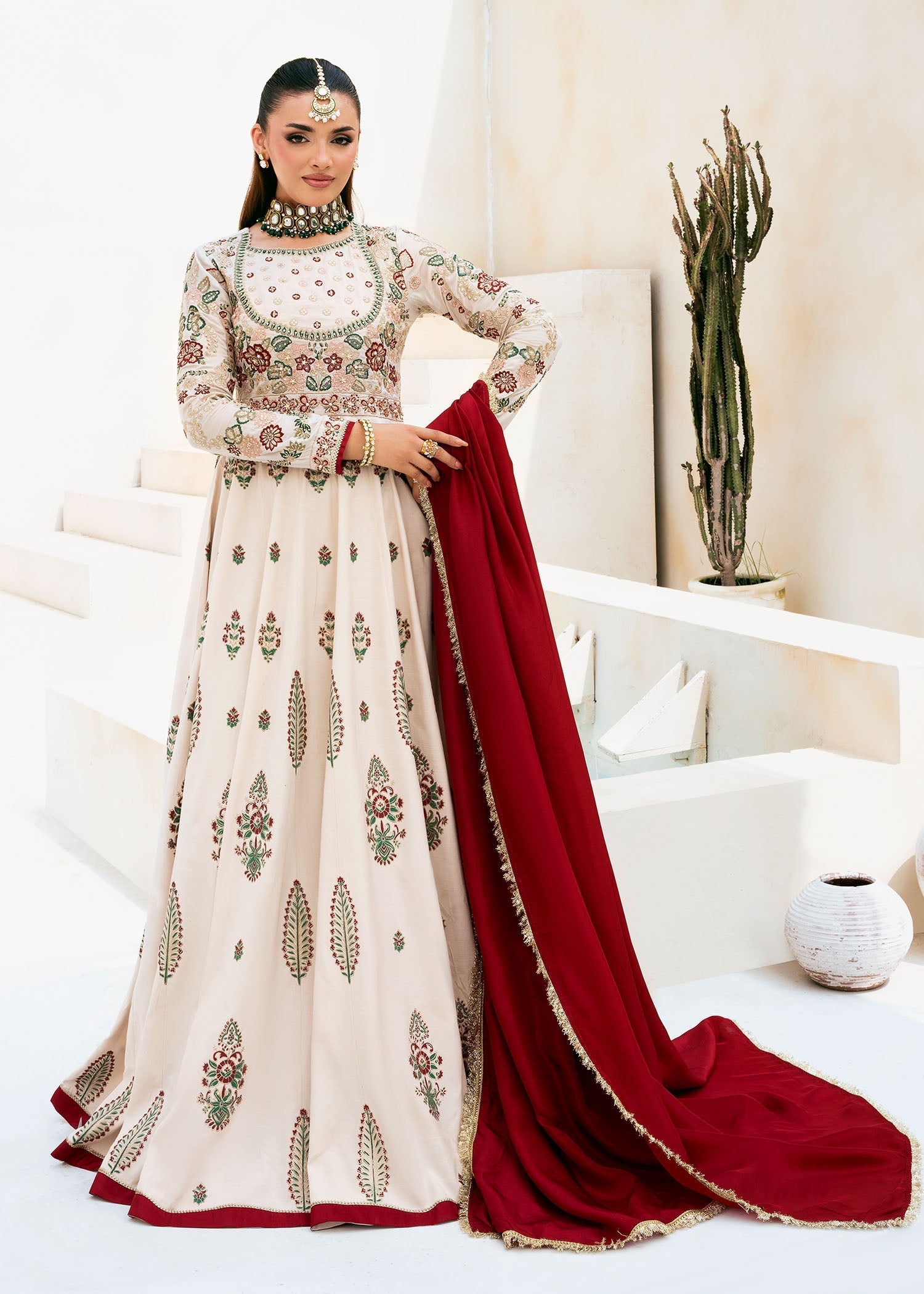 raw silk Pishwas in Ivory
