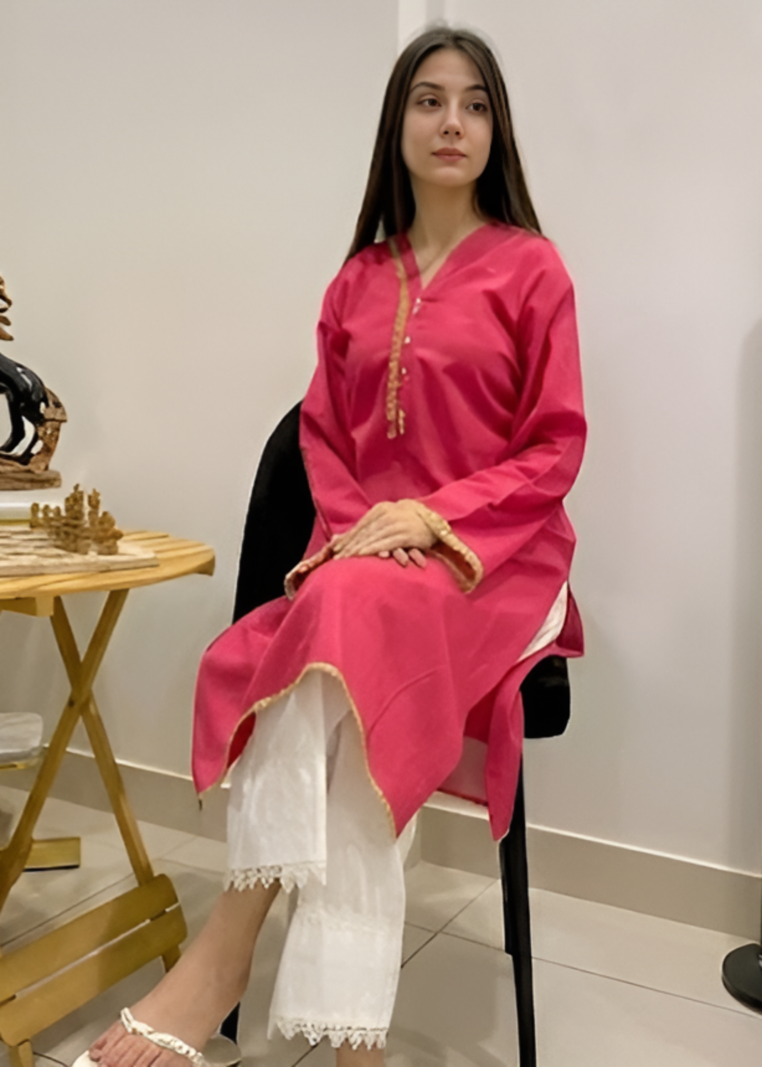 cotton Kurti in Watermelon pink