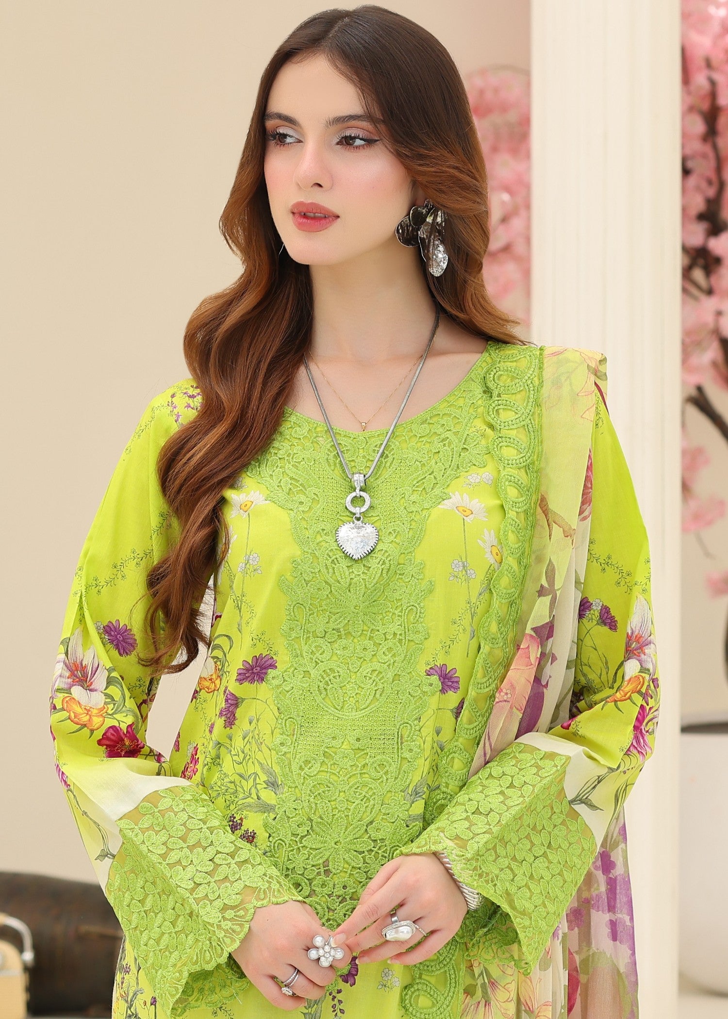 lawn Unstitched in Yellow green