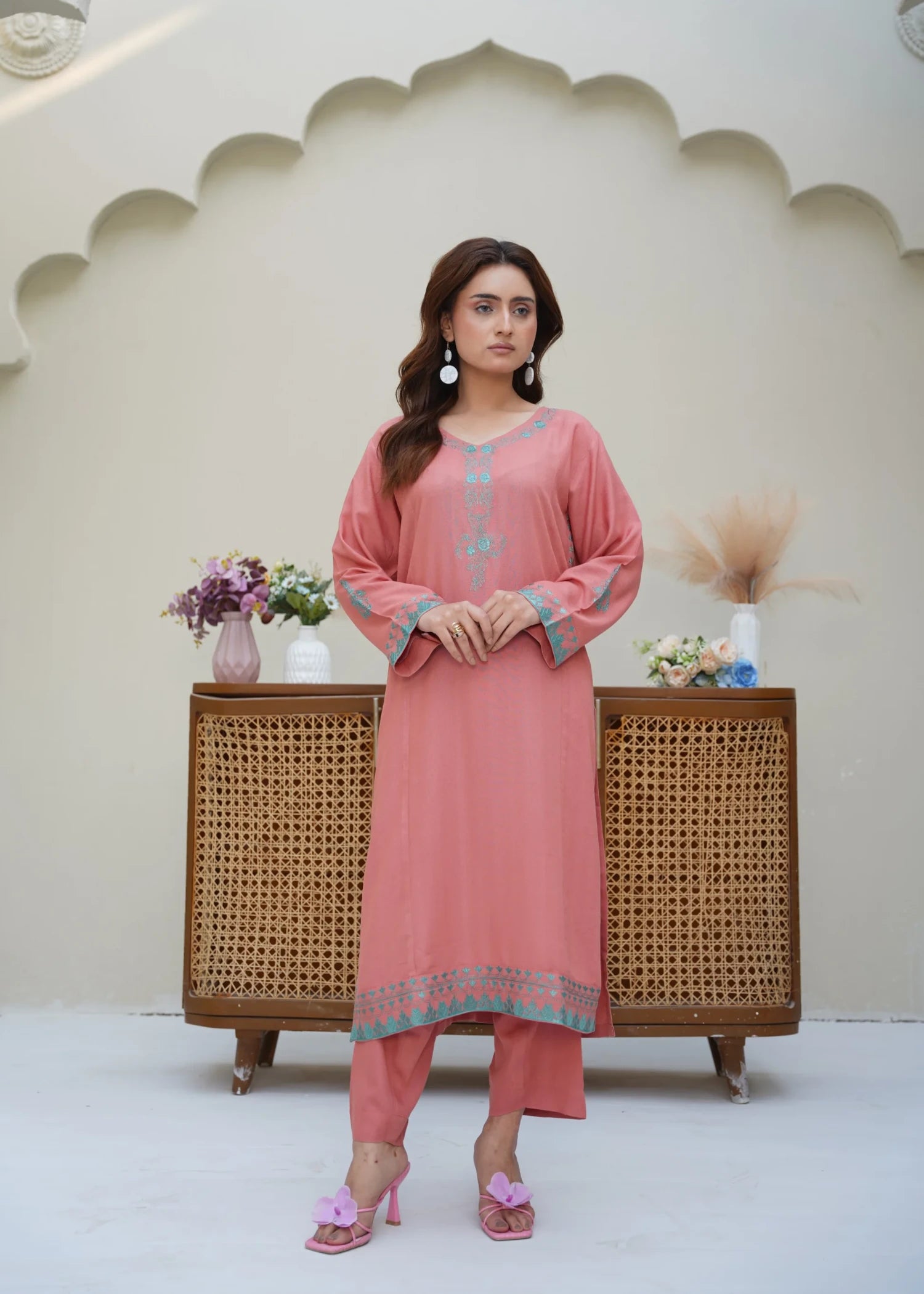 silk karandi Kurta Set in Blush pink