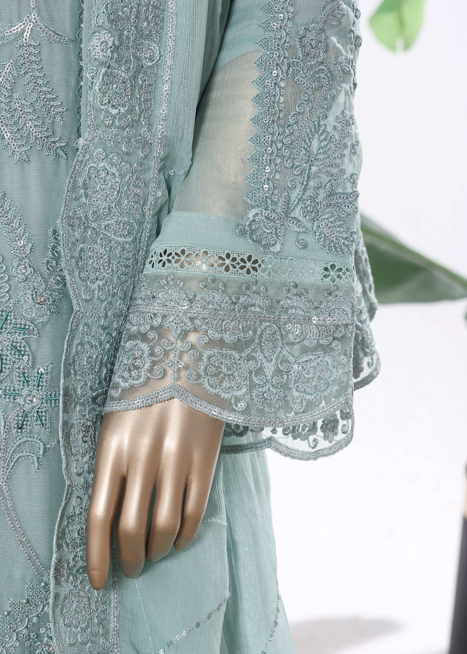 polyester chiffon Kurta Set in Pastel green