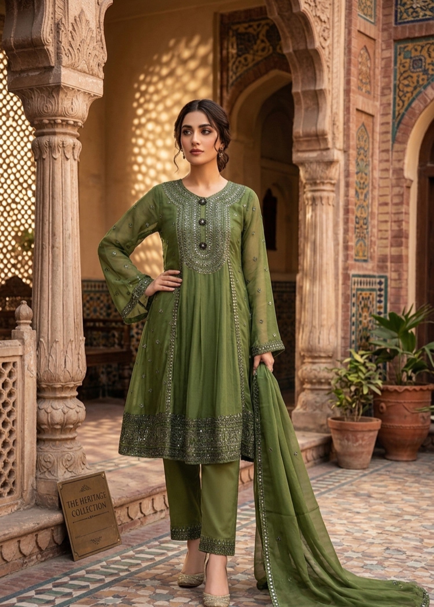 chiffon Short Frock in Green