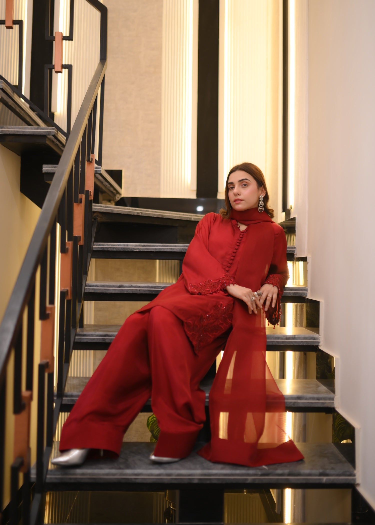 tussar silk Kurta Set in Spicy red