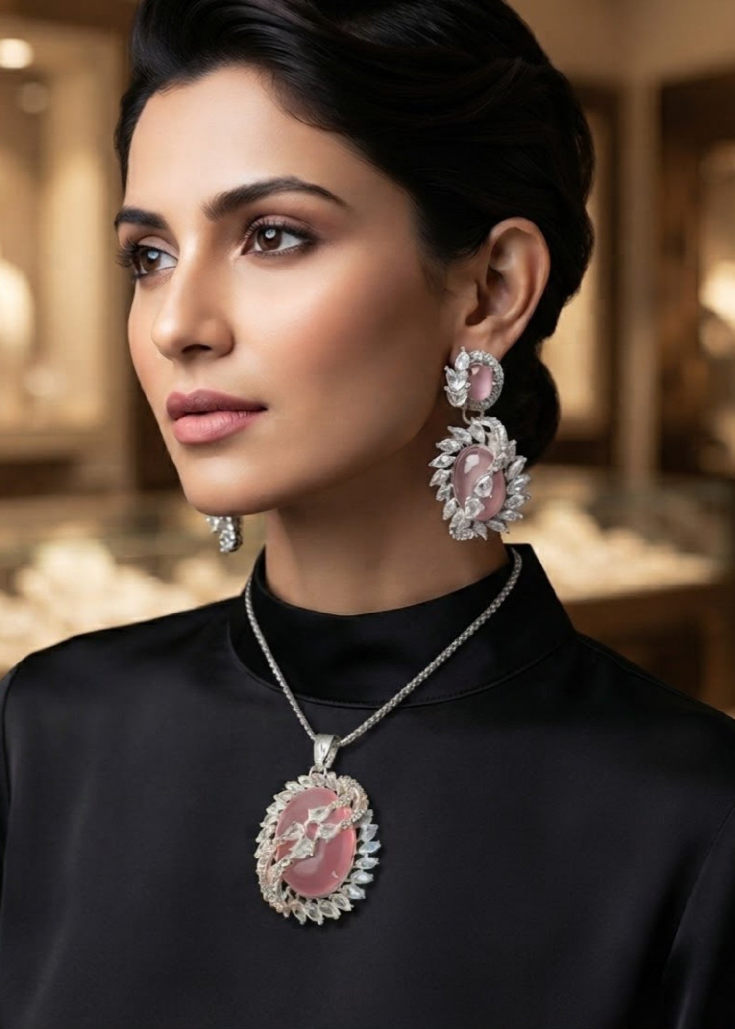 Jewelry Set in Tea rose pink, silver Color by - Trendy Women Jewelry Set FYW3109