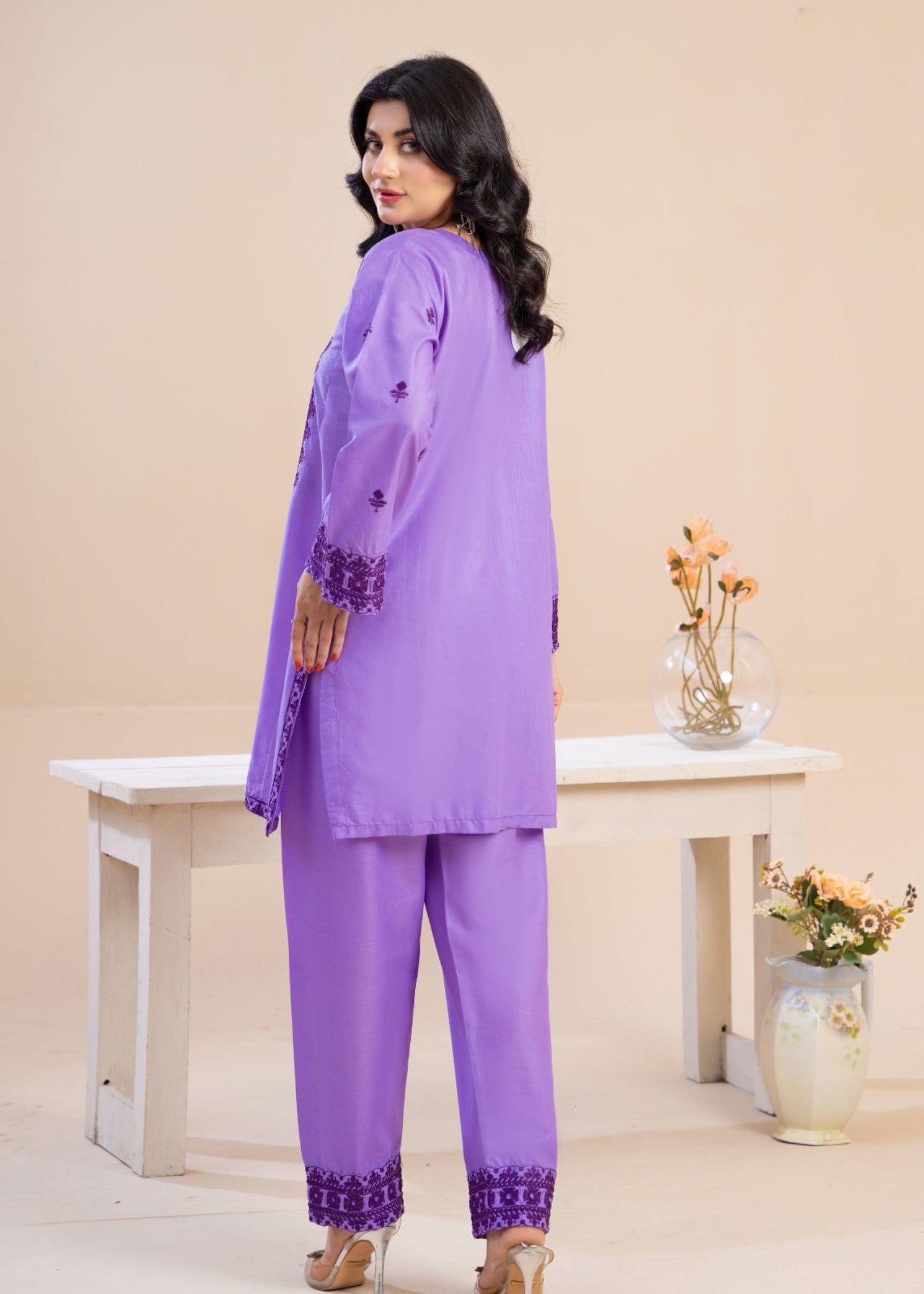 cambric Kurta Set in Heathered lilac