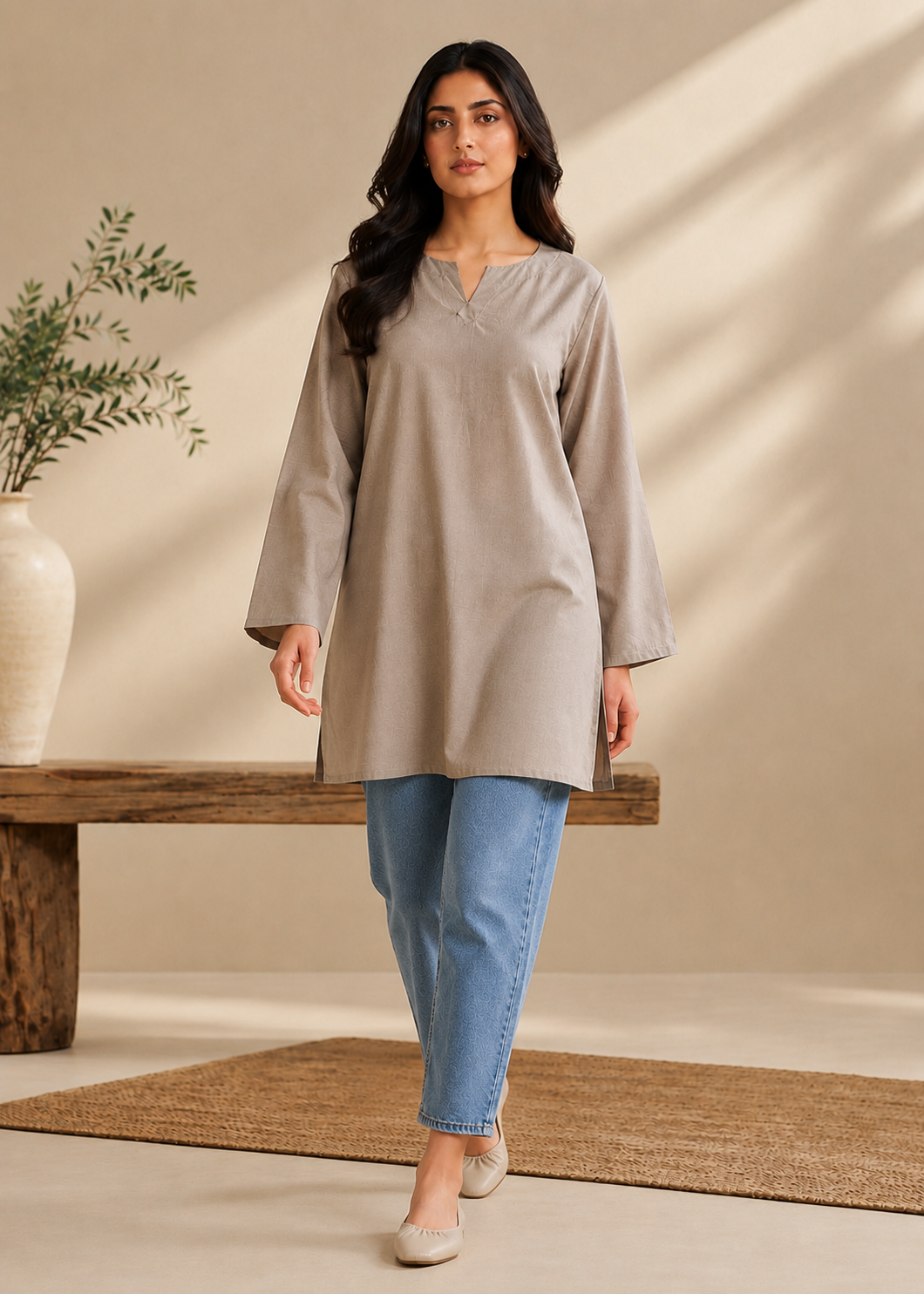 linen Kurti in Pastel grey