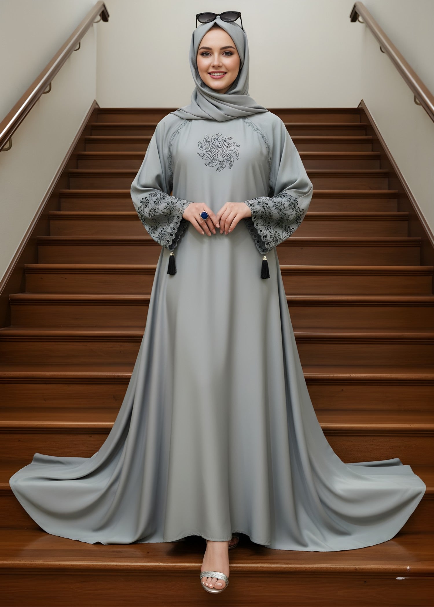 nidha Abaya in Silver