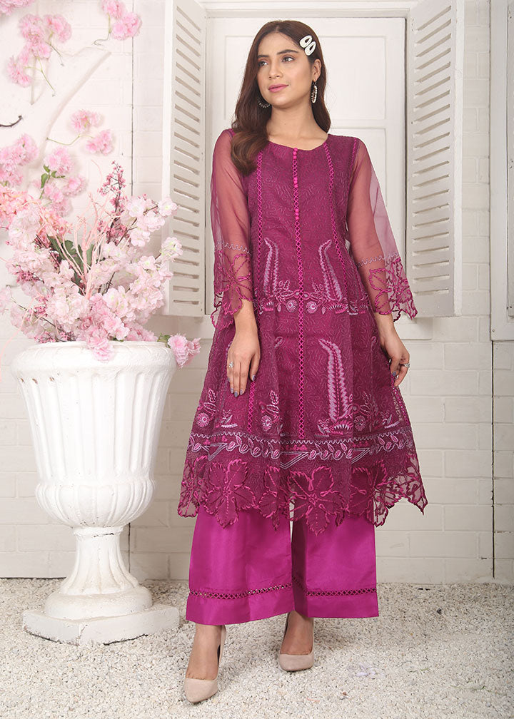 organza Short Frock in Magenta