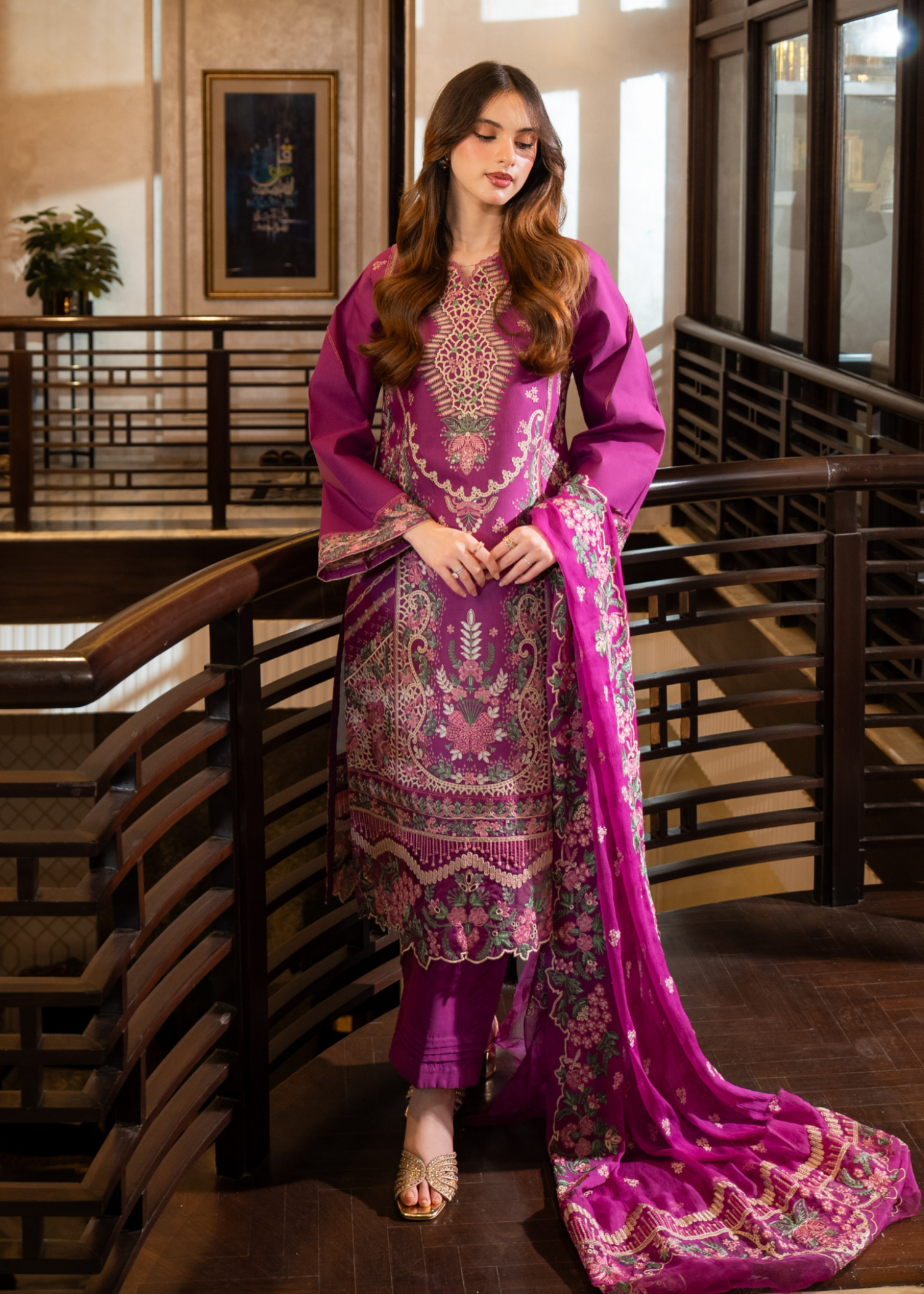 lawn Kurta Set in Magenta