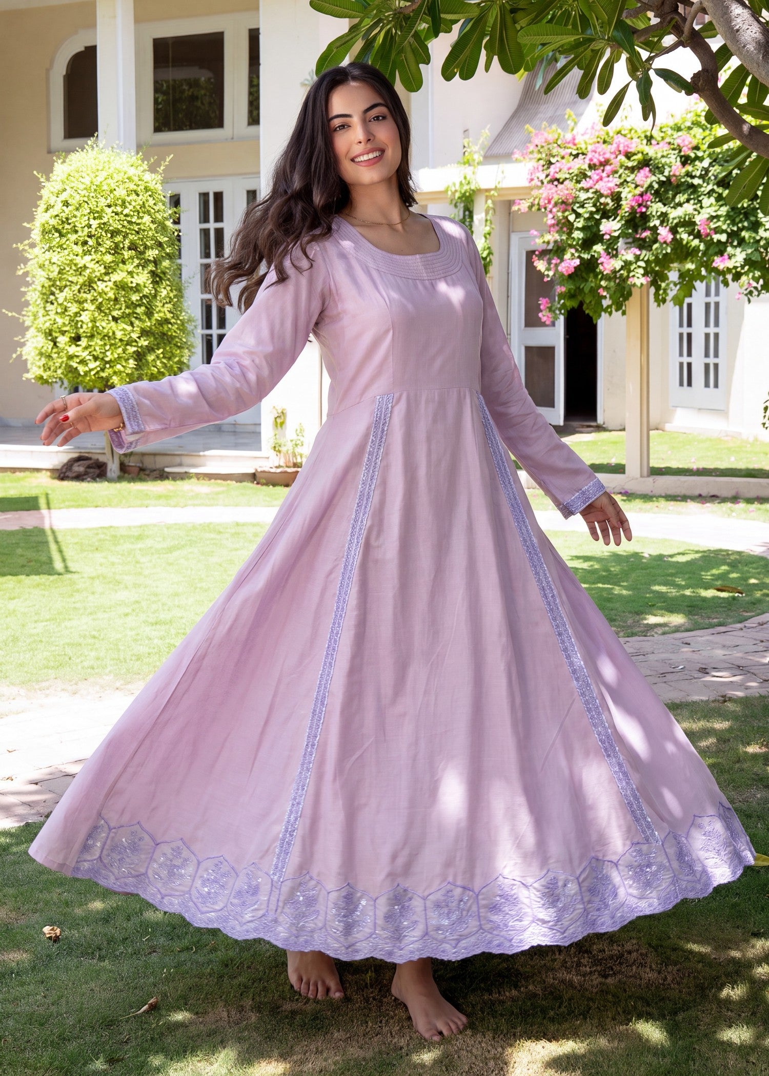 lawn Anarkali in Mauve pink