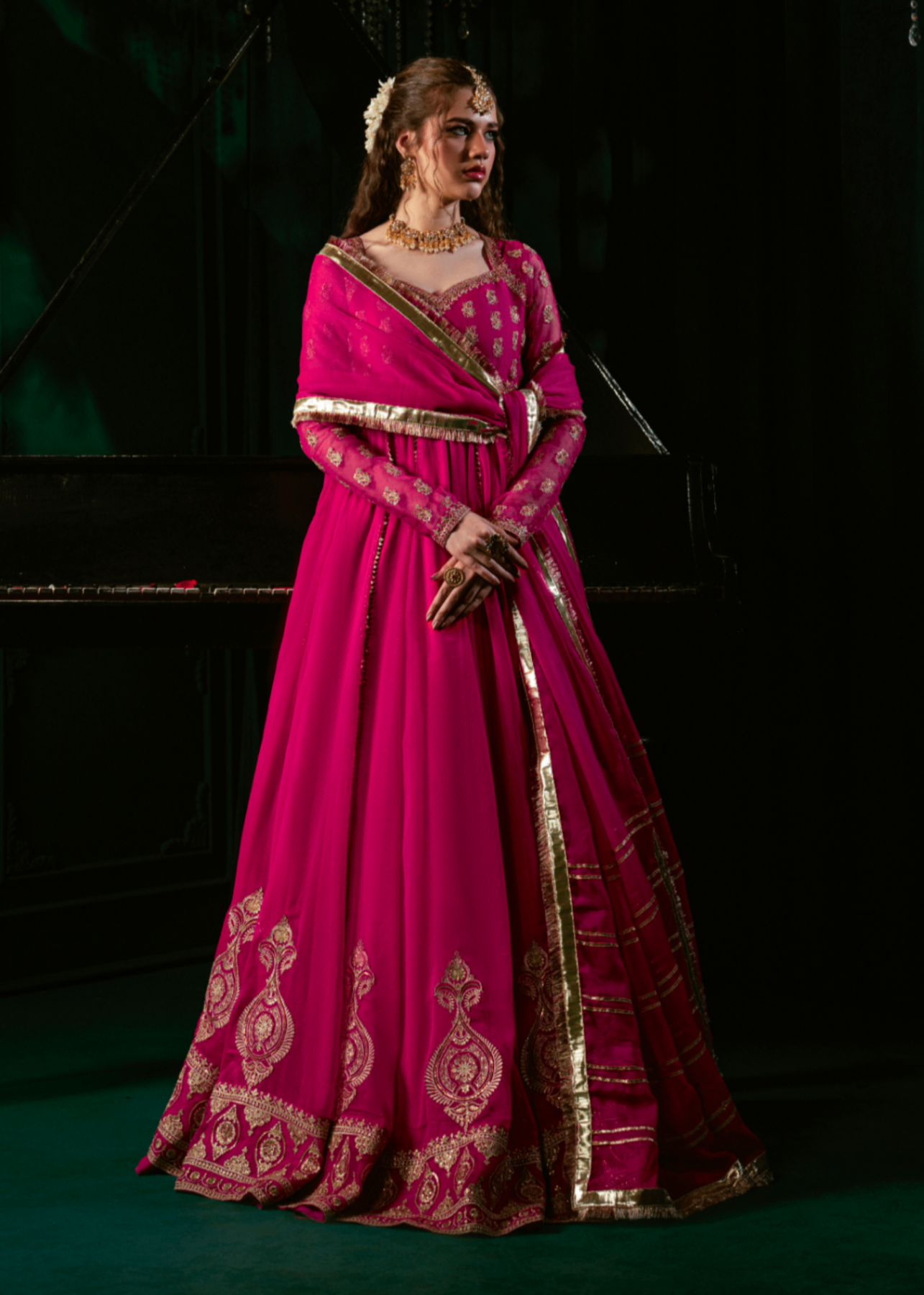 chiffon Pishwas in Shocking pink