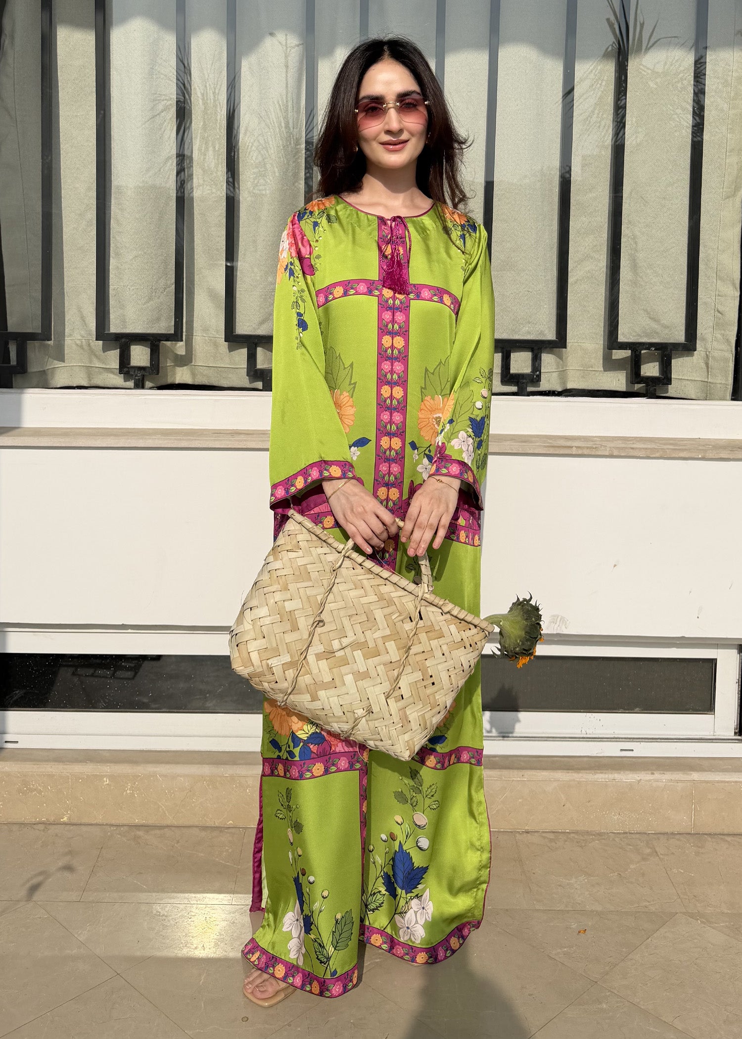 satin silk Kaftan in Apple green