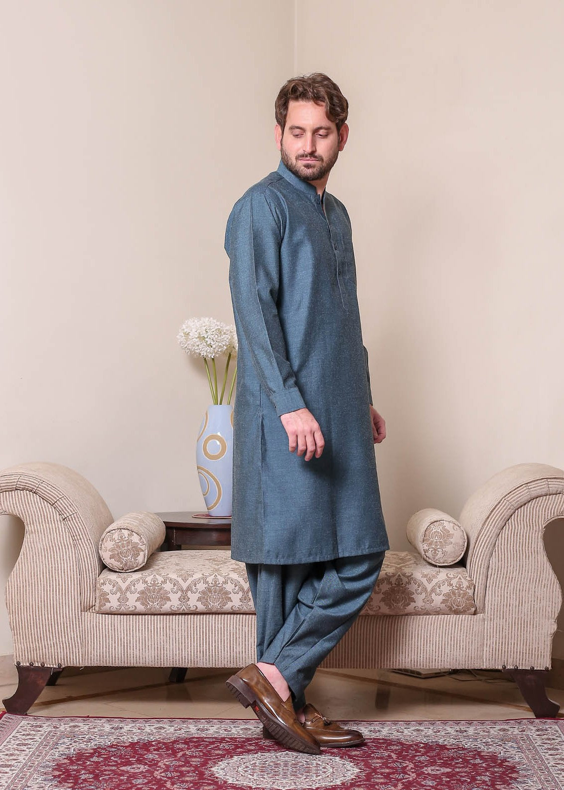 wool viscose Shalwar Kameez in Blue
