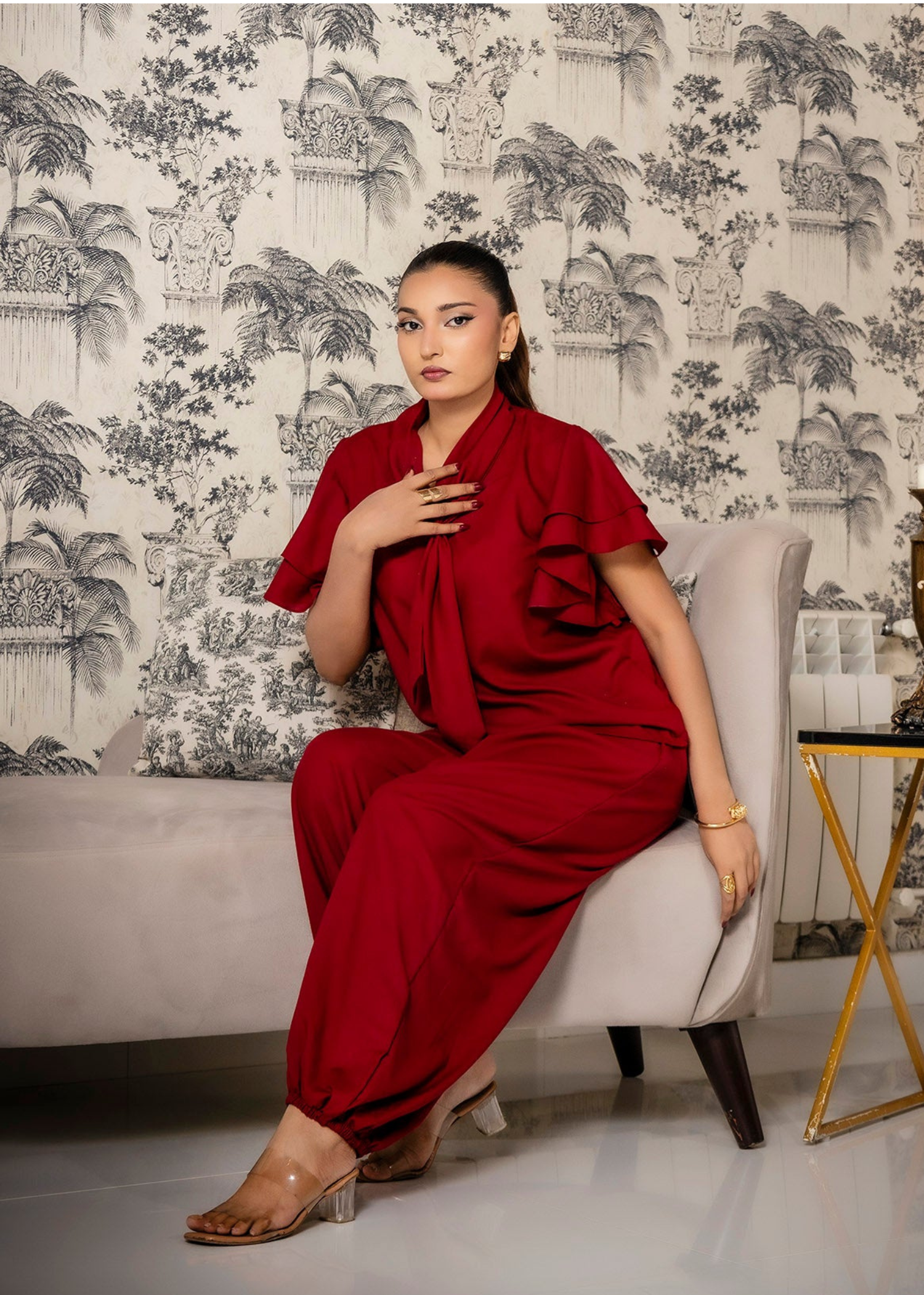 irish linen Co Ord Sets in Maroon