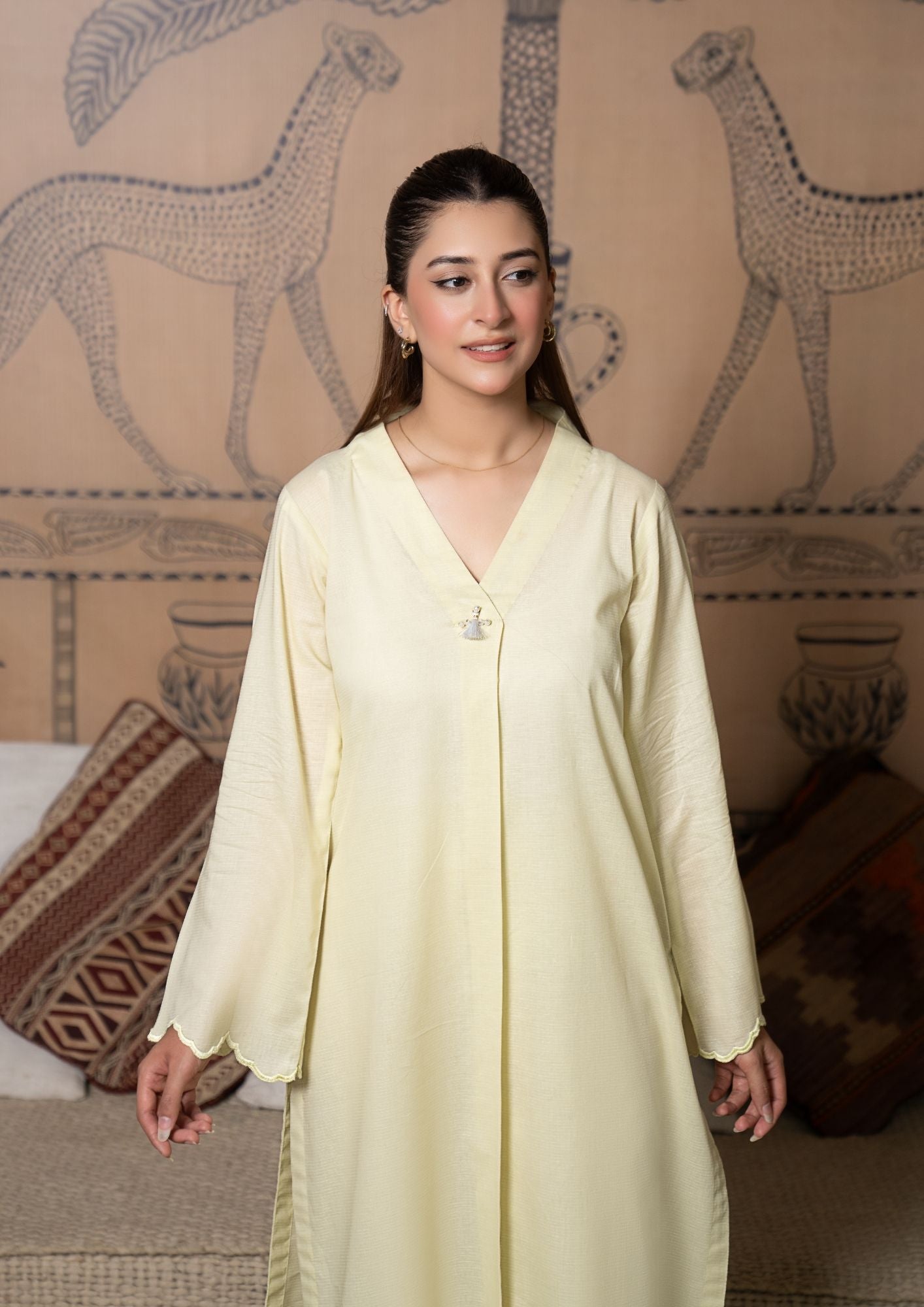 lawn cotton Co Ord Sets in Lemon chiffon