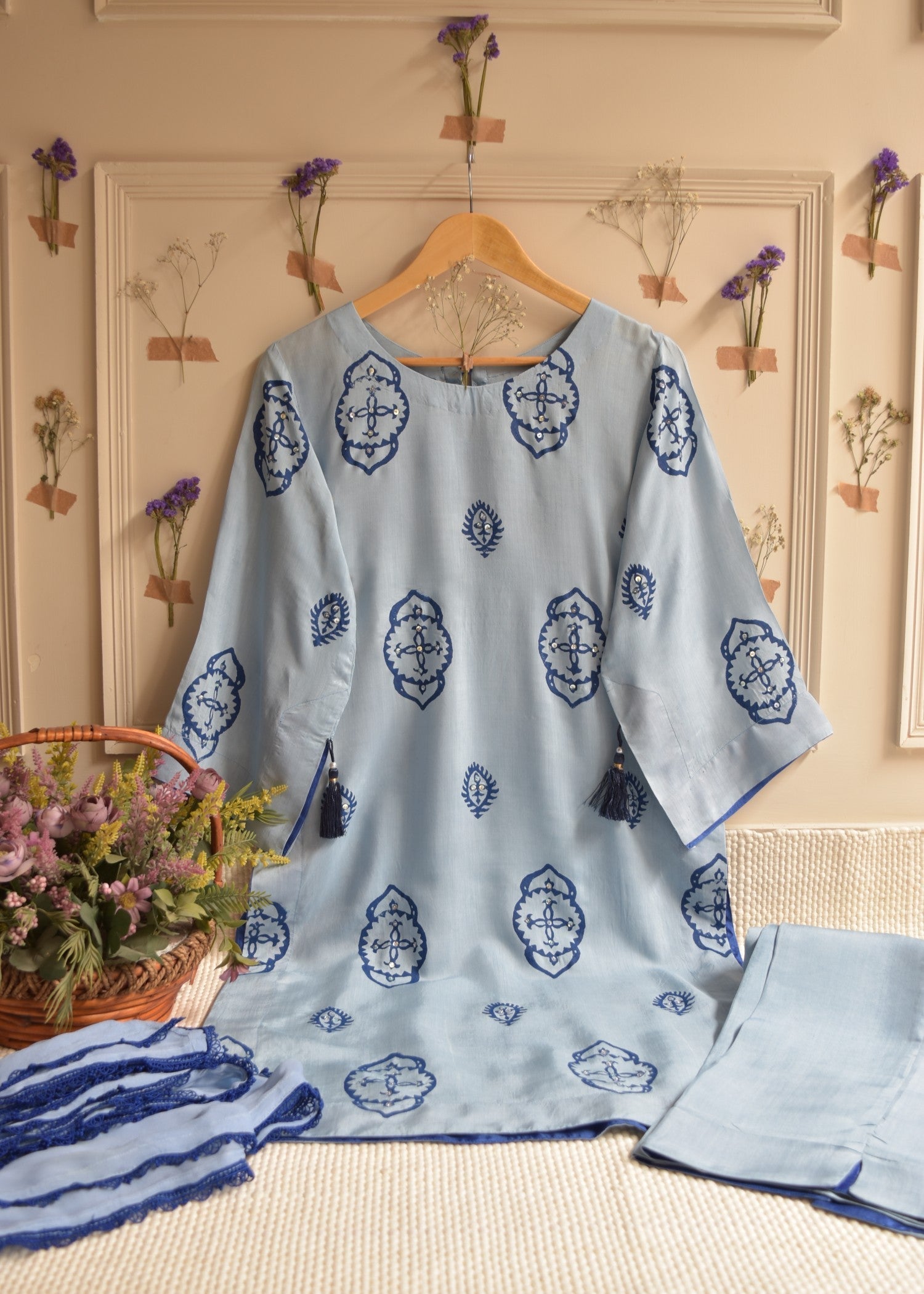 viscose Kurta Set in Powder blue