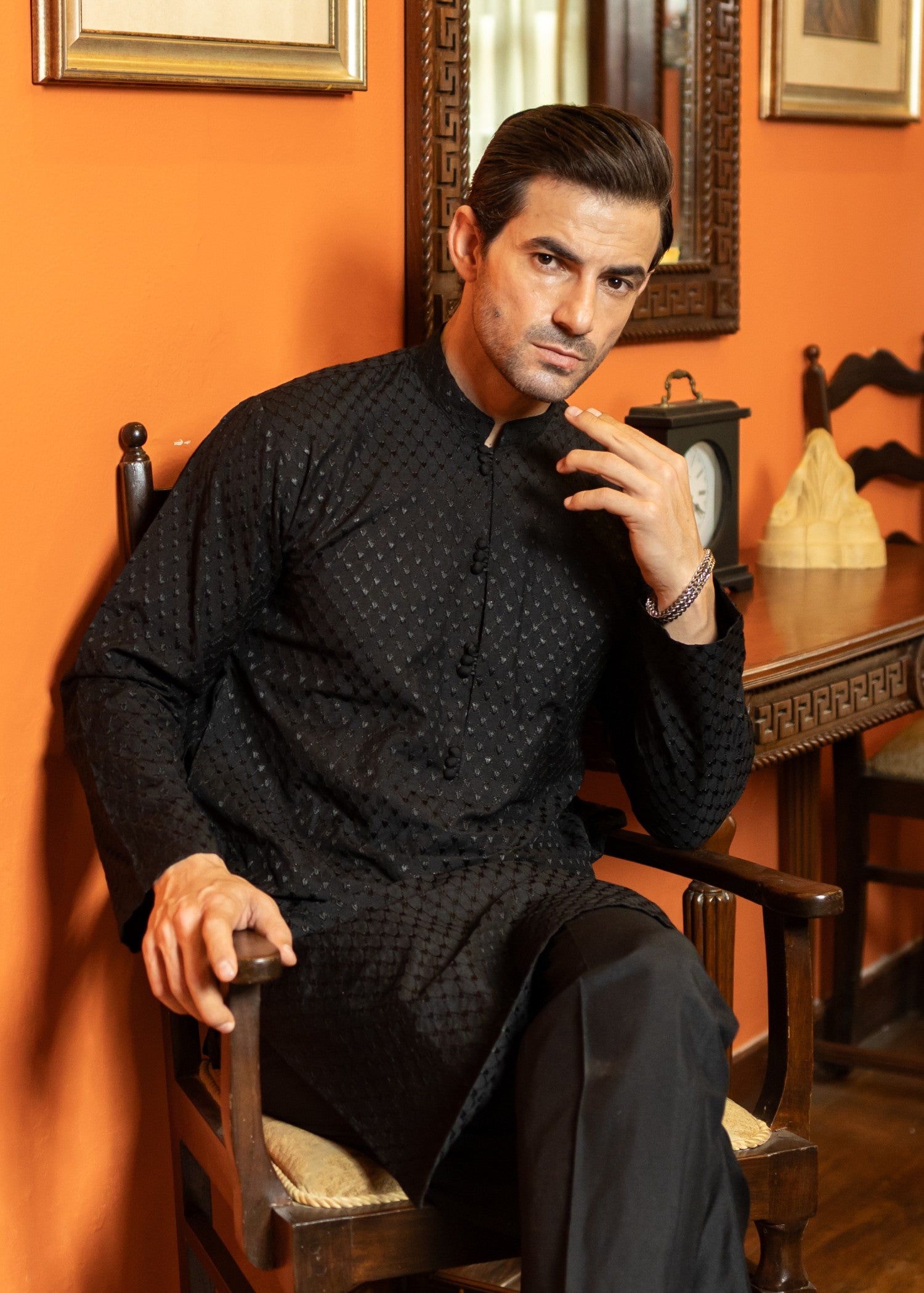 cotton silk Kurta Set in Black