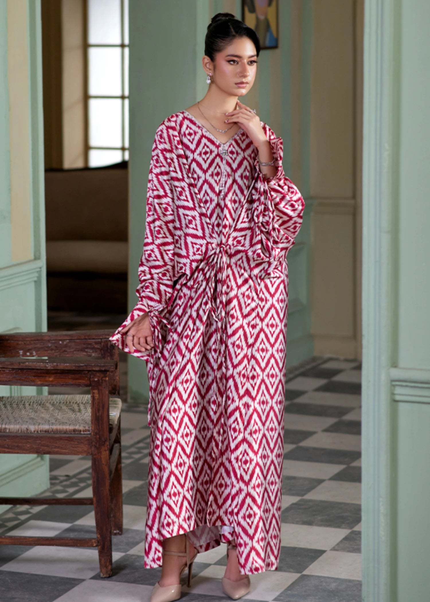 silk Kaftan in Raspberry
