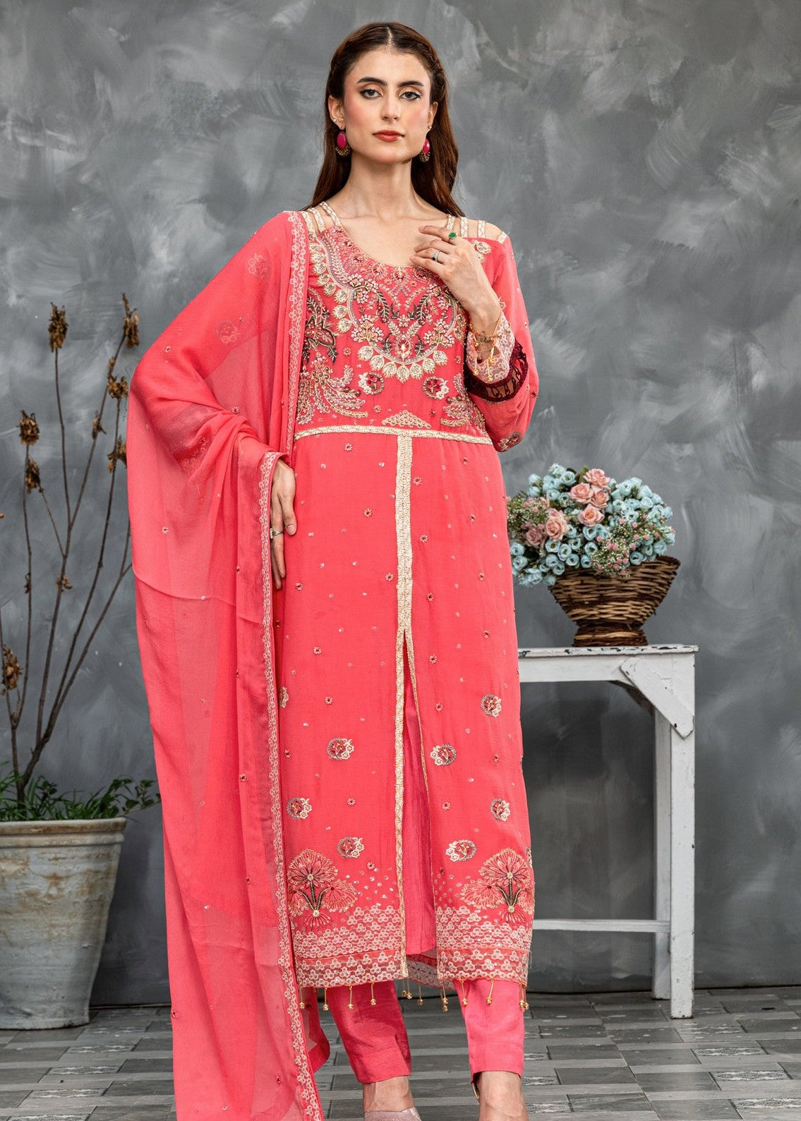 chiffon Kurta Set in Blush pink
