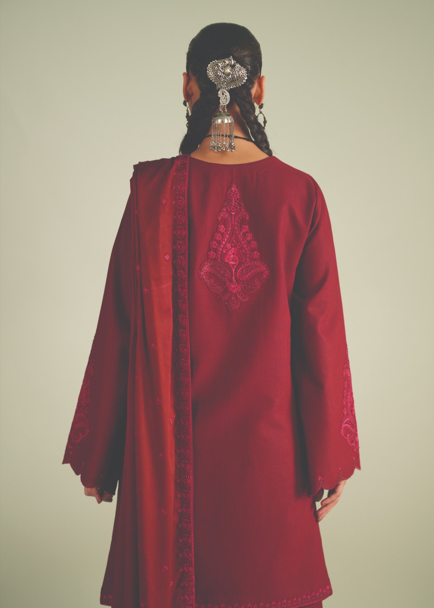 khaddar Kurta Set in Maroon