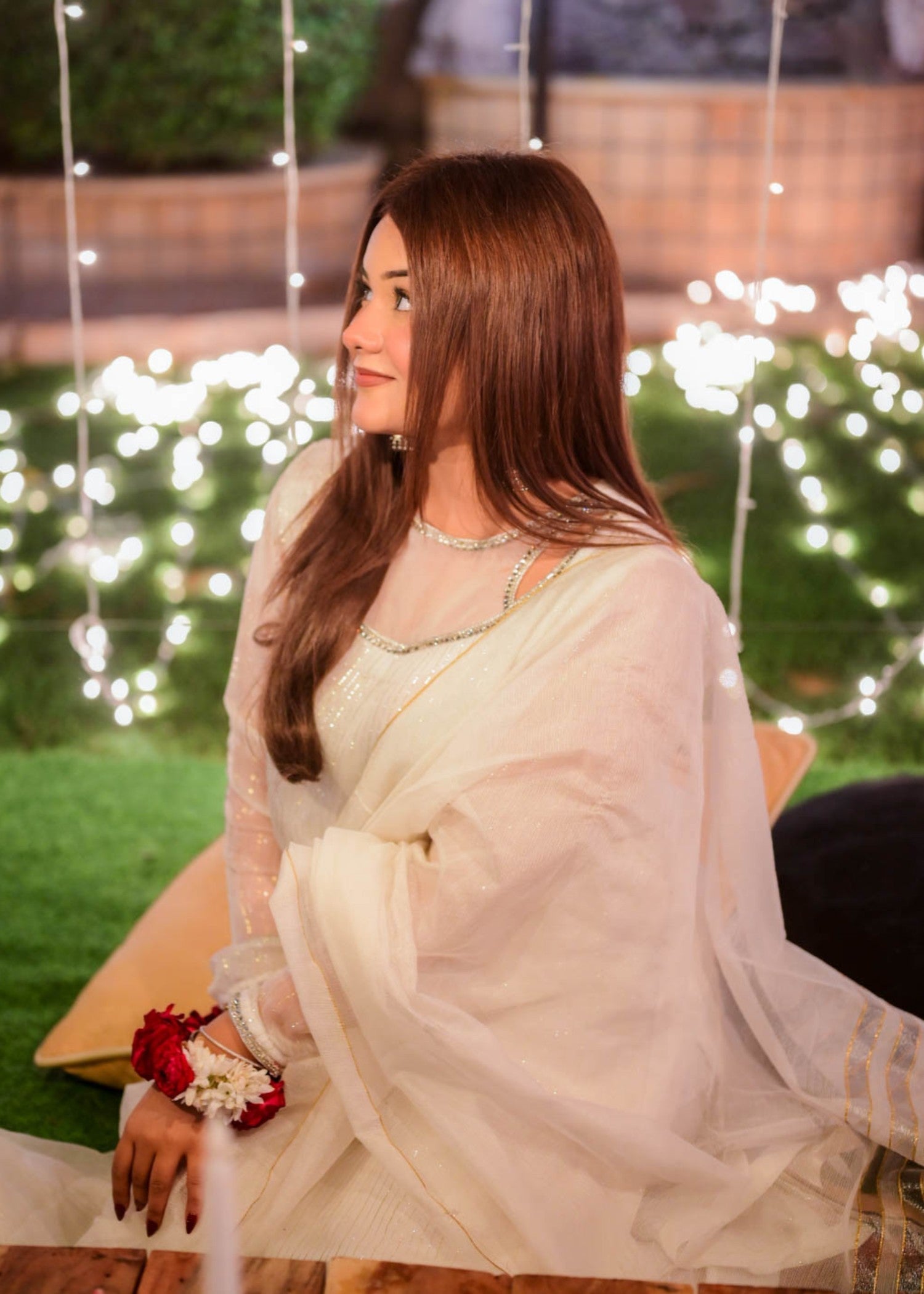 zari jacquard Kurta Set in White