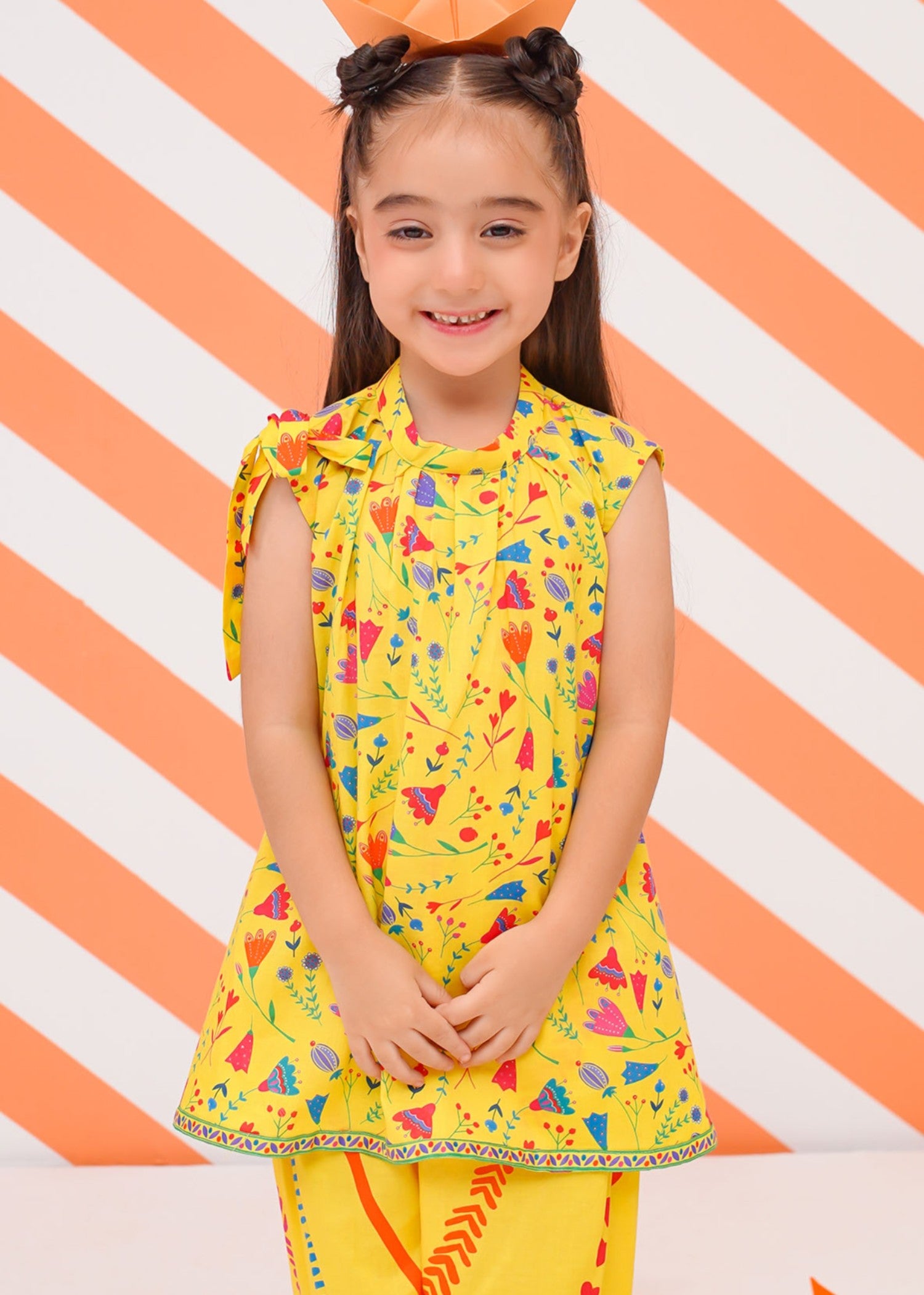 lawn cotton Short Frock in Yellow