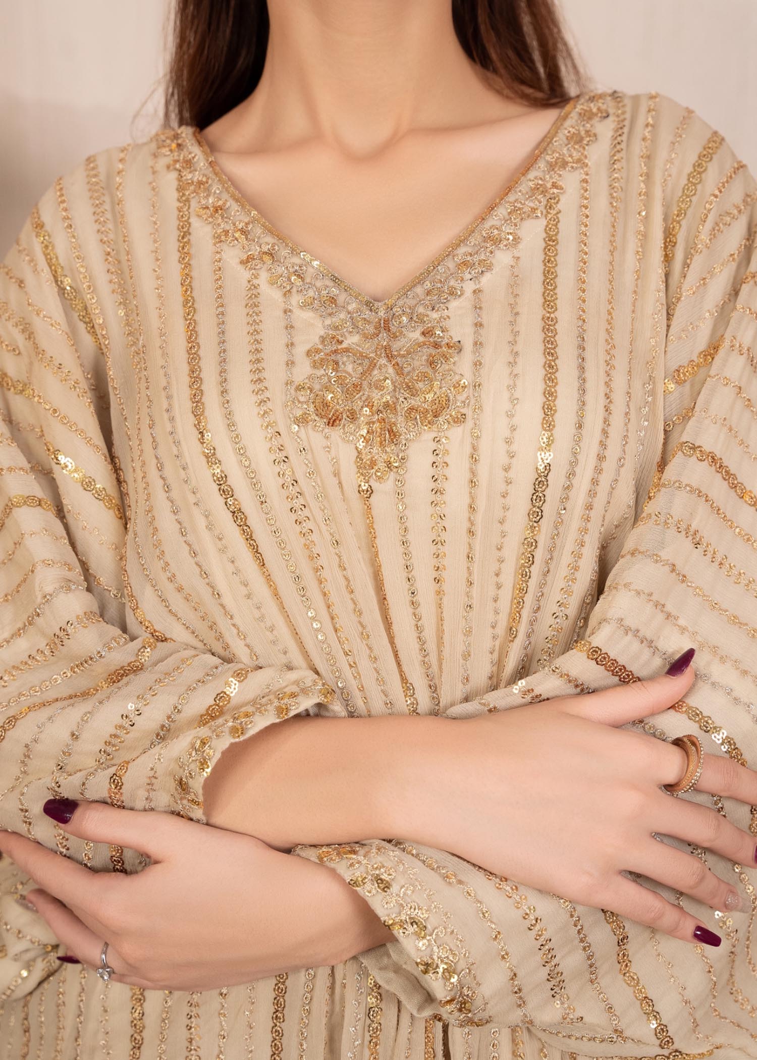 chiffon Kaftan in Beige