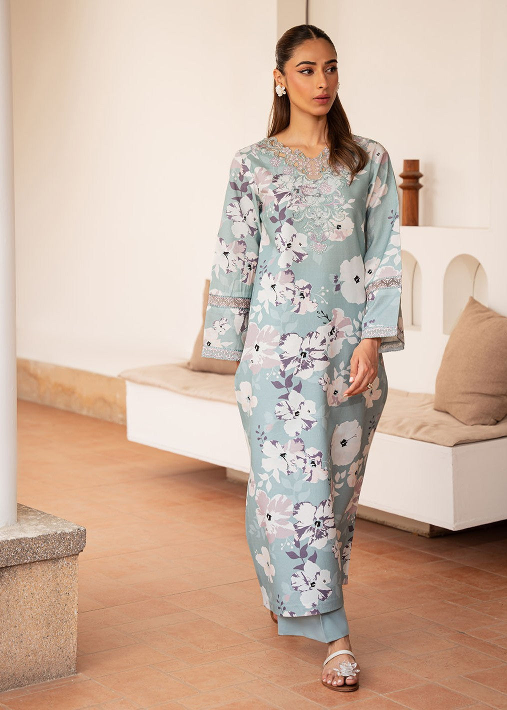 khaddar Unstitched in Powder blue