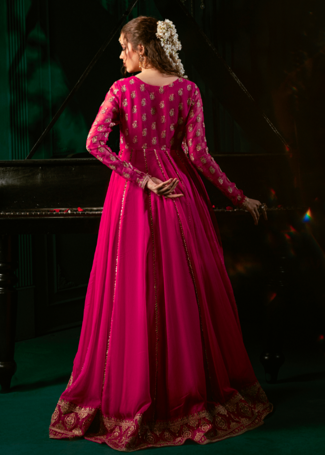 chiffon Pishwas in Shocking pink